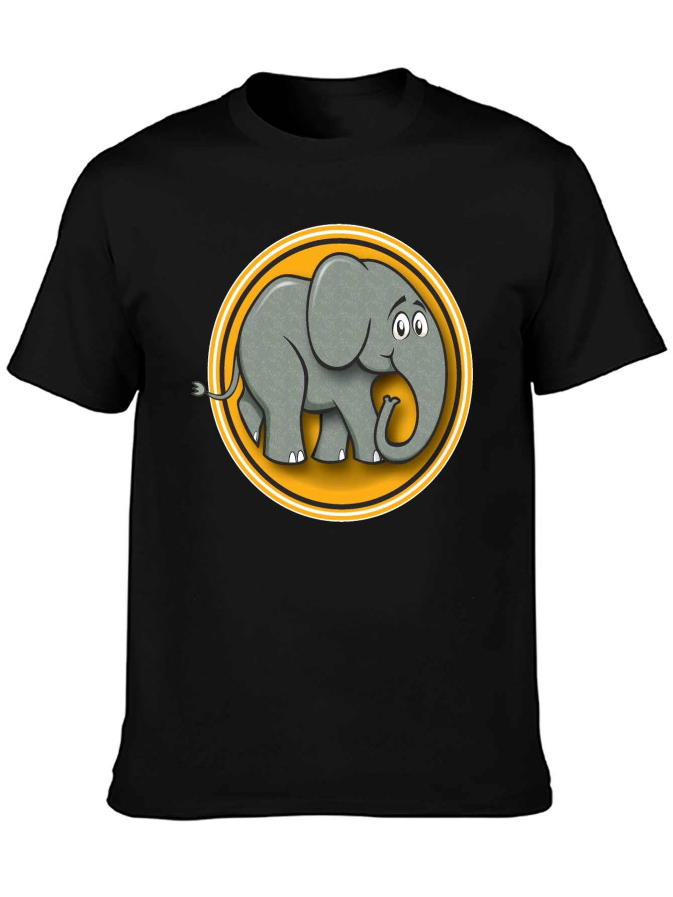 Elephant Cartoon Graphic Tee - Black Cotton T-Shirt