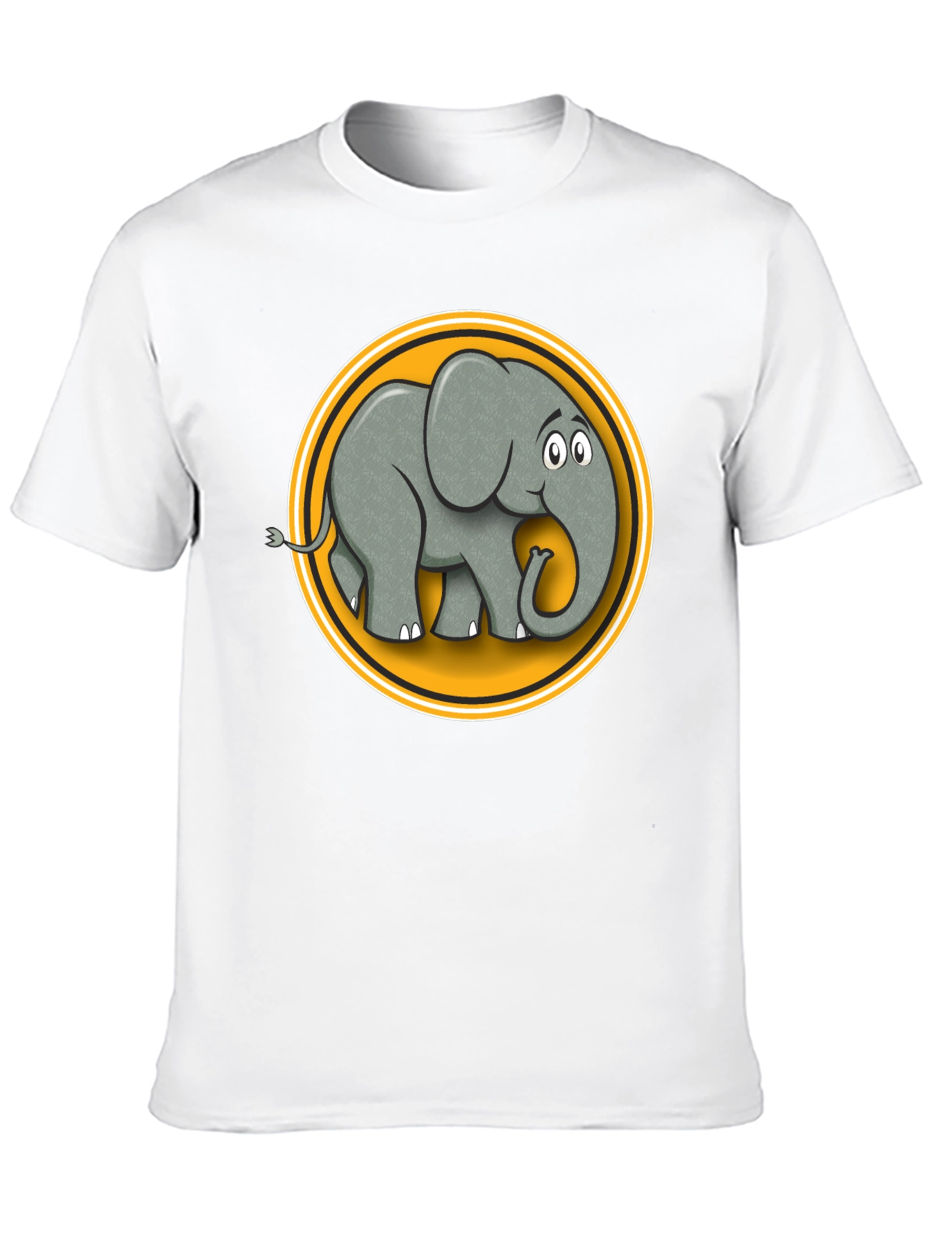 Elephant Cartoon Graphic Tee - Black Cotton T-Shirt