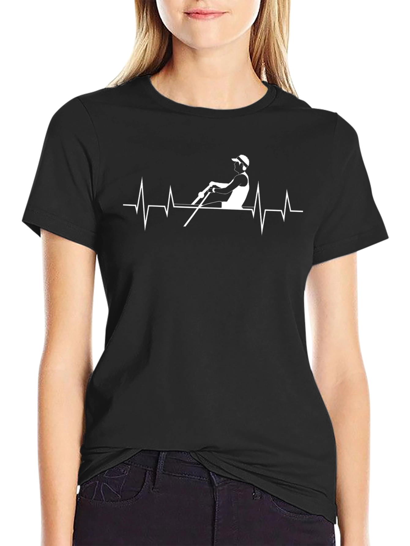 Rowing Heartbeat Graphic T-Shirt - Black