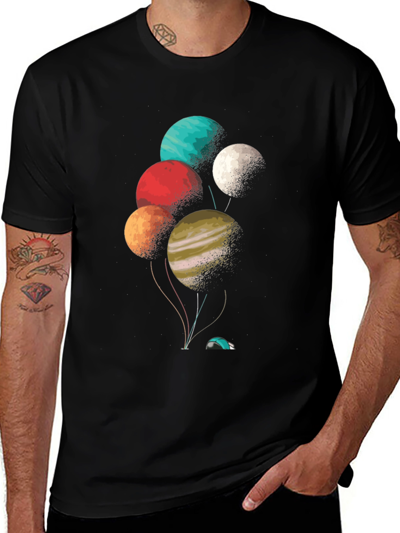Planetary Balloon Graphic Tee - Unique Space Design