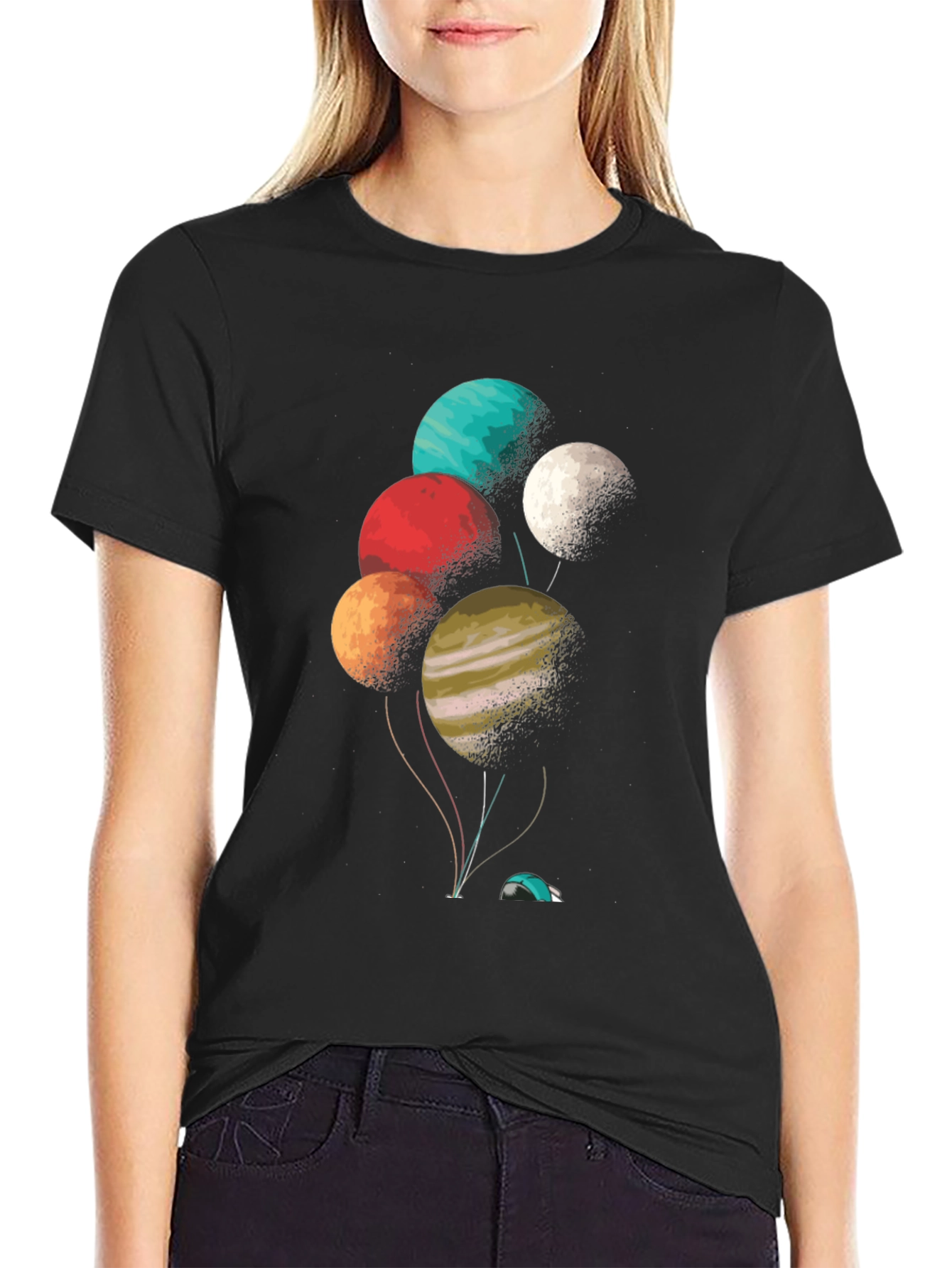 Planetary Balloon Graphic Tee - Unique Space Design