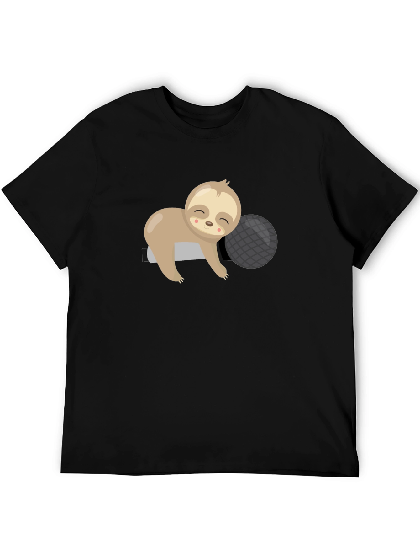 Cute Sloth Sleeping on Pillow Black T-Shirt