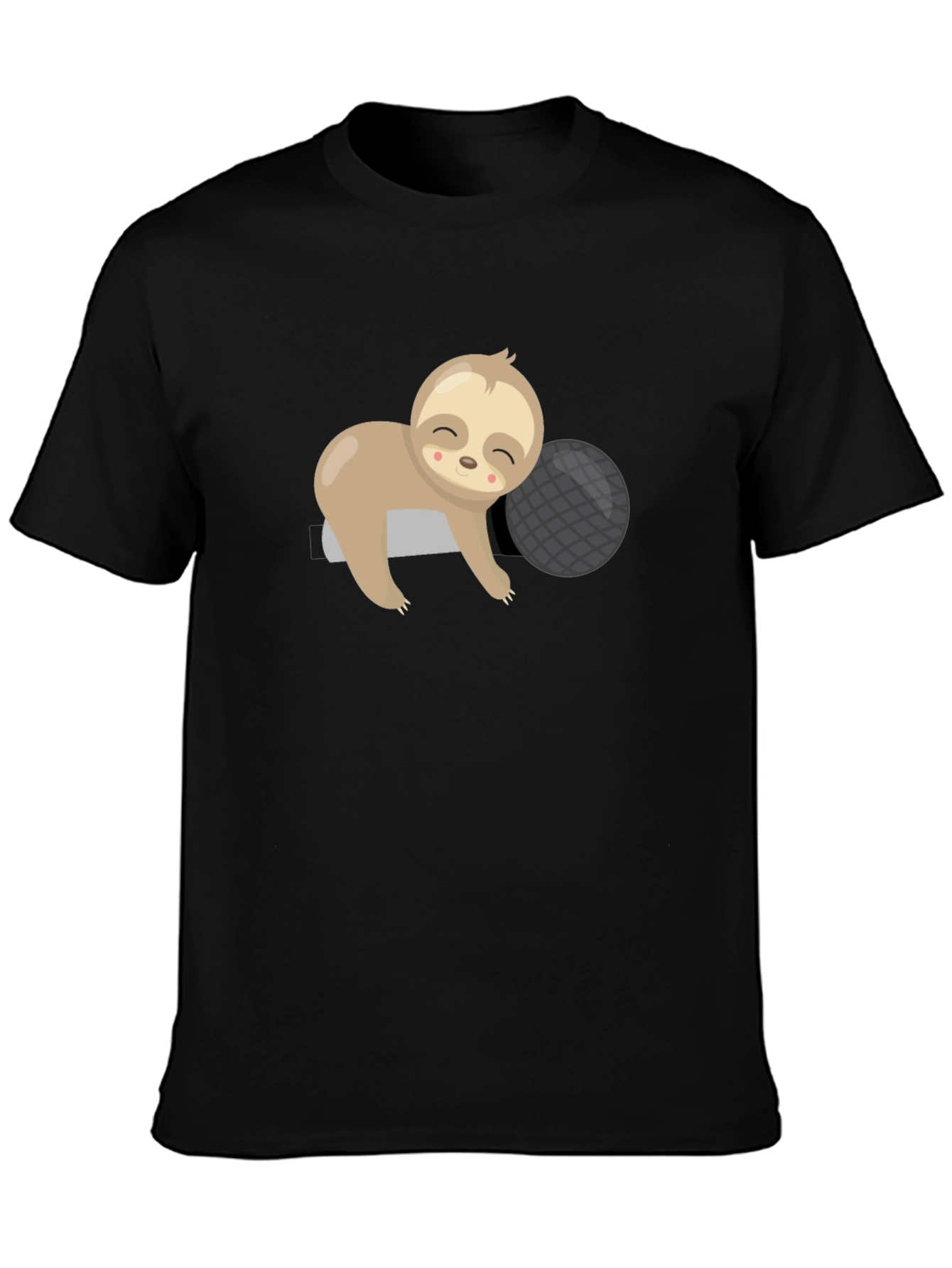 Cute Sloth Sleeping on Pillow Black T-Shirt