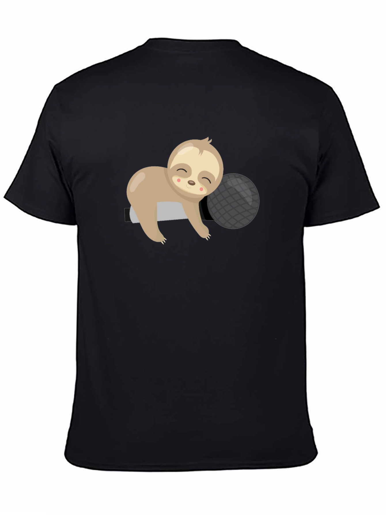 Cute Sloth Sleeping on Pillow Black T-Shirt