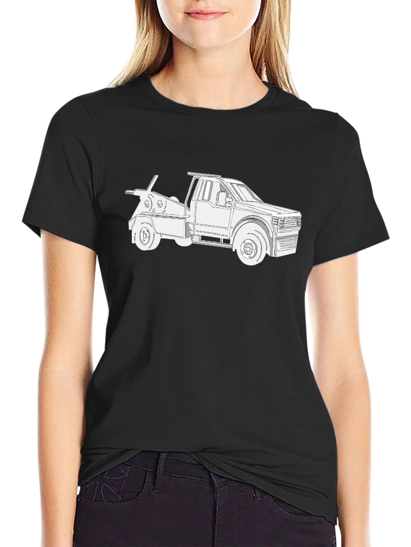 Tow Truck Graphic Tee - Black Cotton Blend