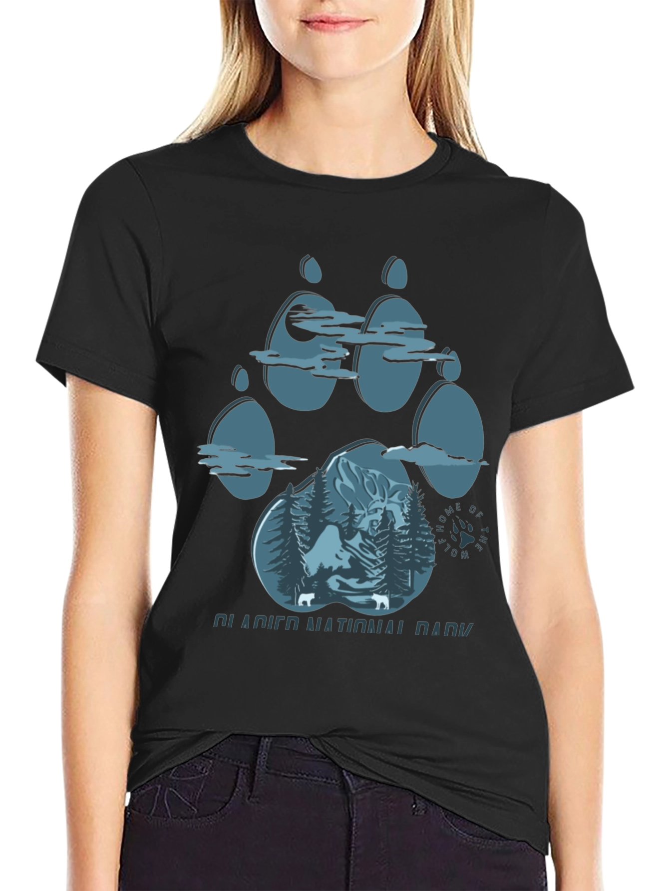 Glacier National Park Wolf Paw Print T-Shirt