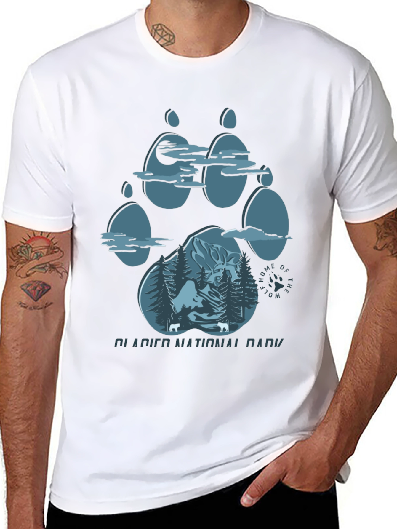 Glacier National Park Wolf Paw Print T-Shirt