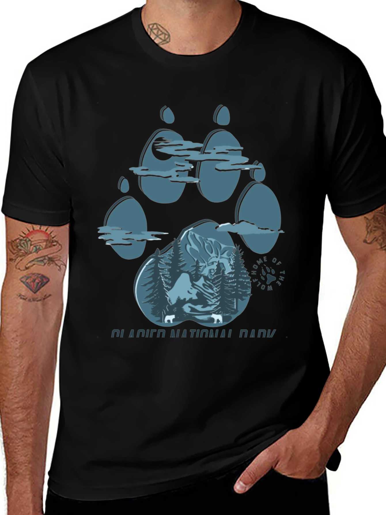 Glacier National Park Wolf Paw Print T-Shirt