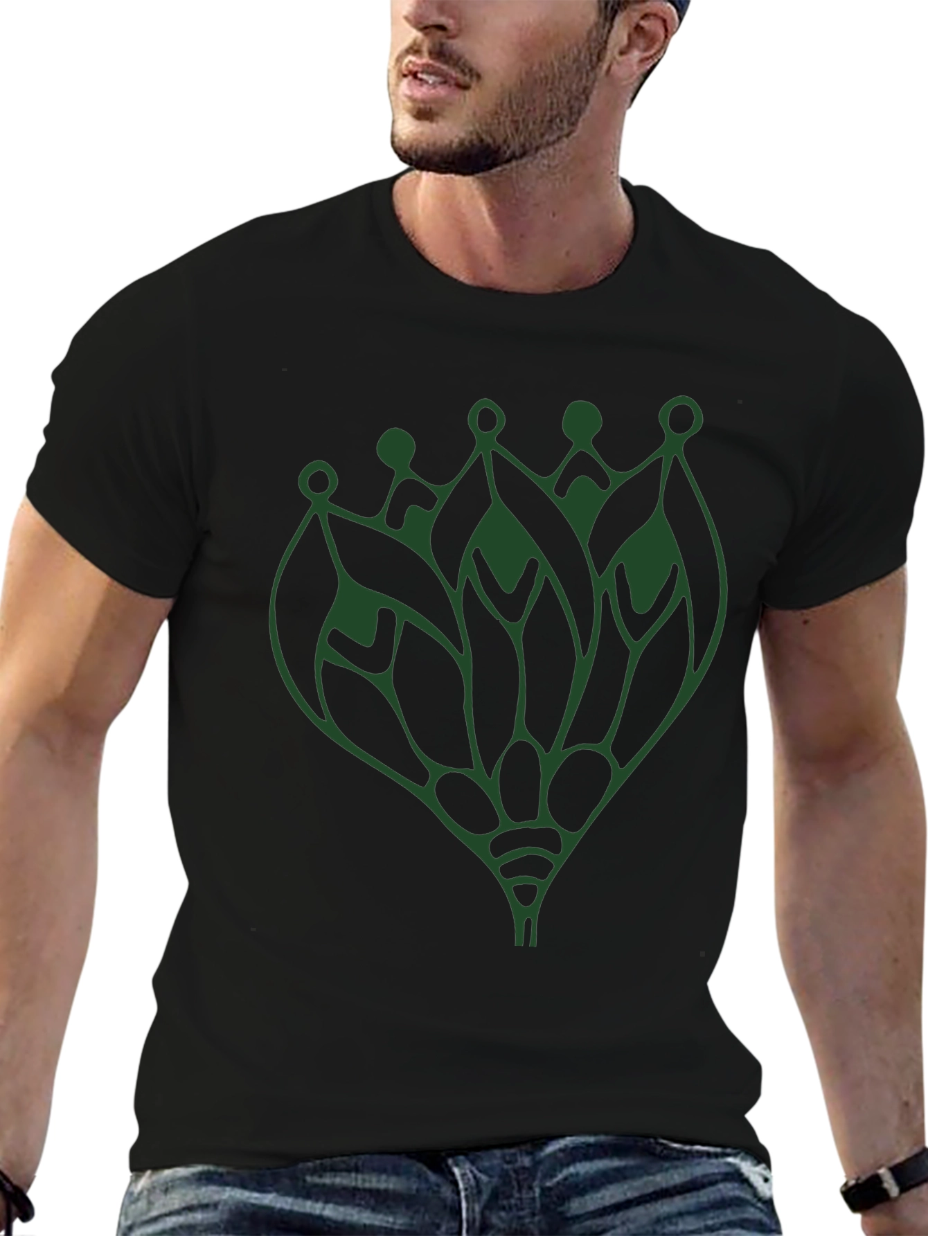 Abstract Green Lotus T-Shirt - Black