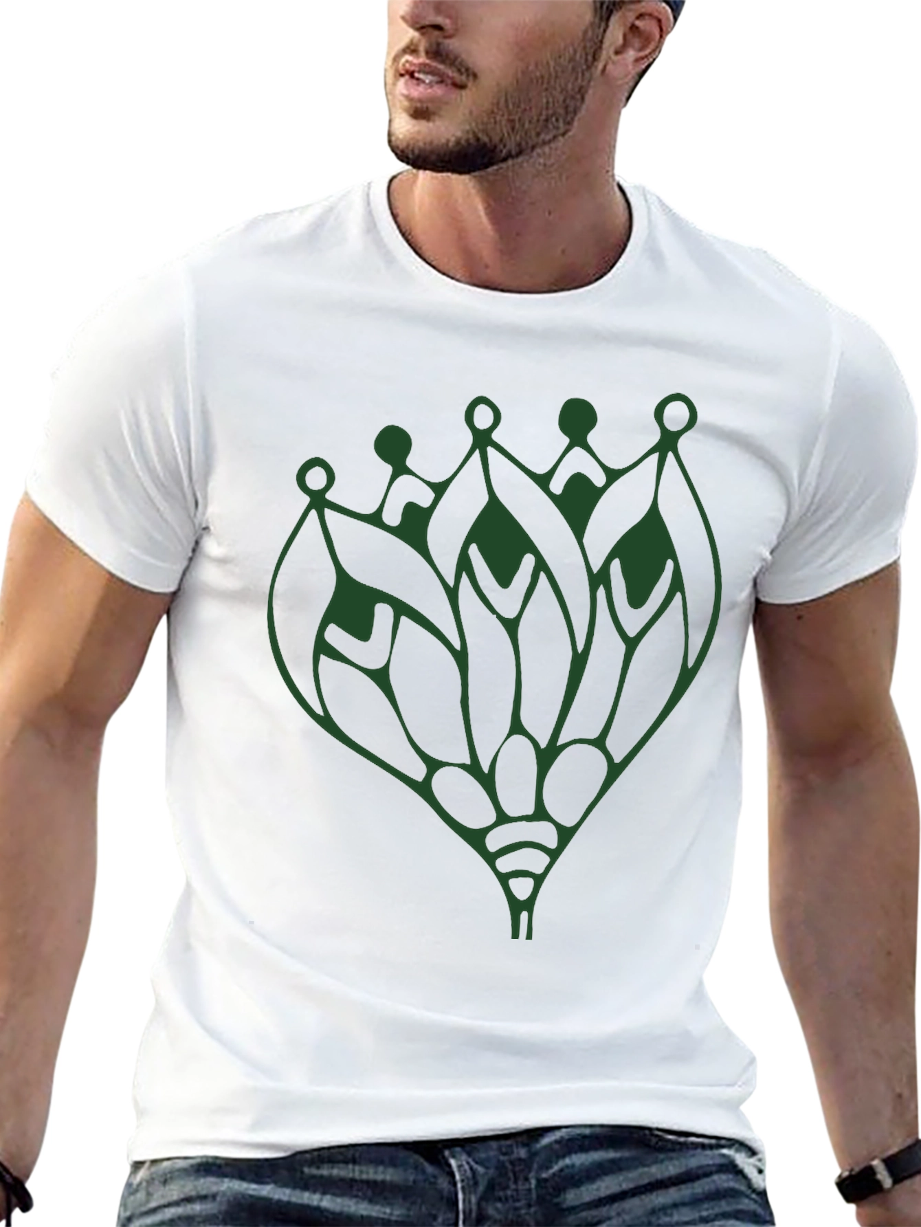 Abstract Green Lotus T-Shirt - Black