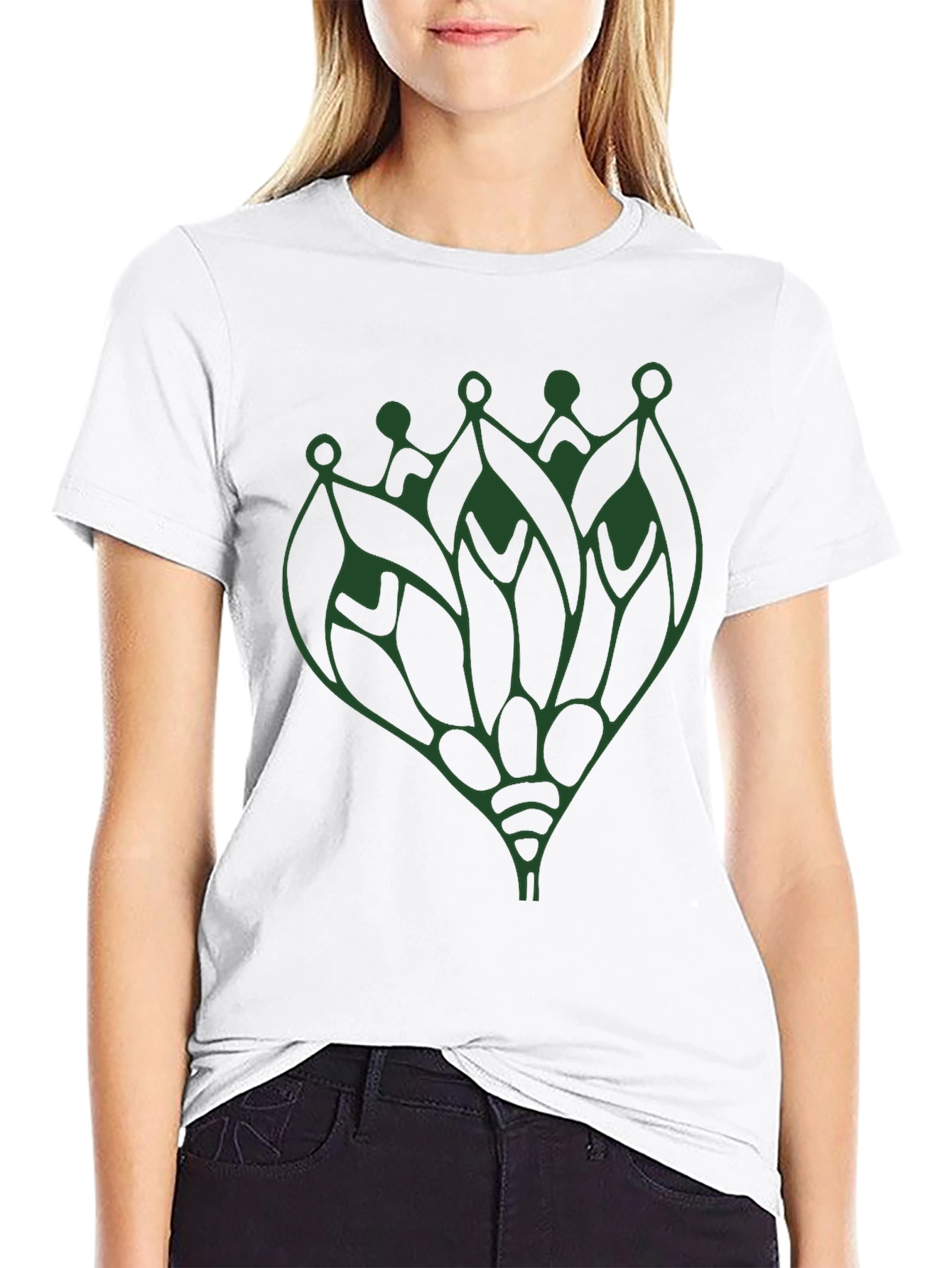 Abstract Green Lotus T-Shirt - Black