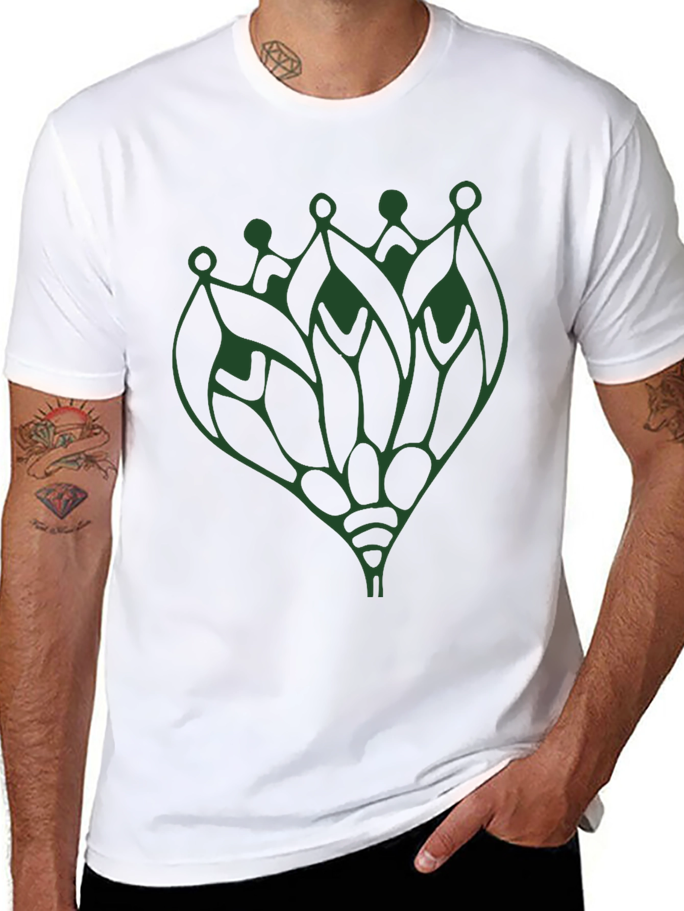 Abstract Green Lotus T-Shirt - Black