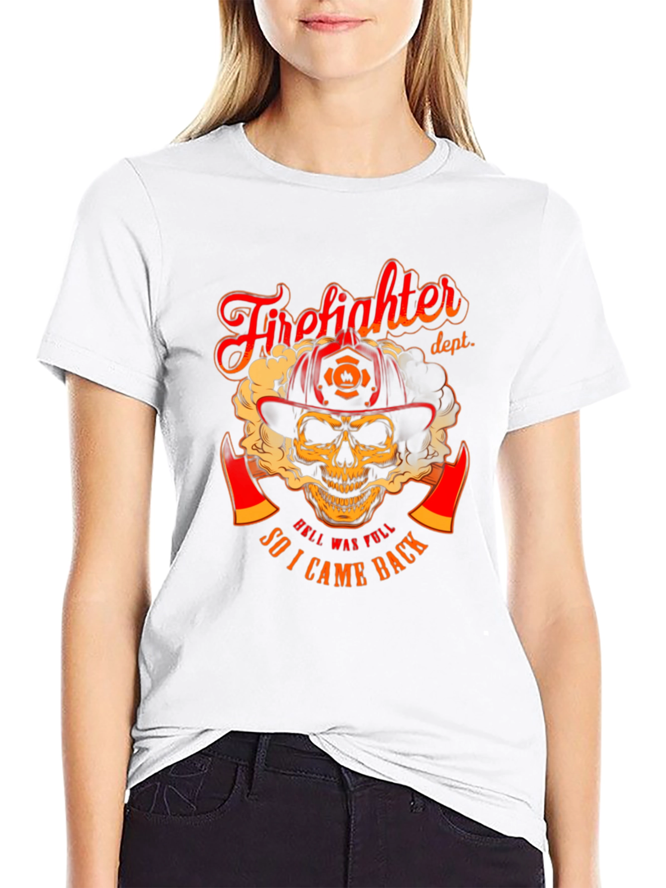 Firefighter Skull Graphic T-Shirt - Hell Was Full Design