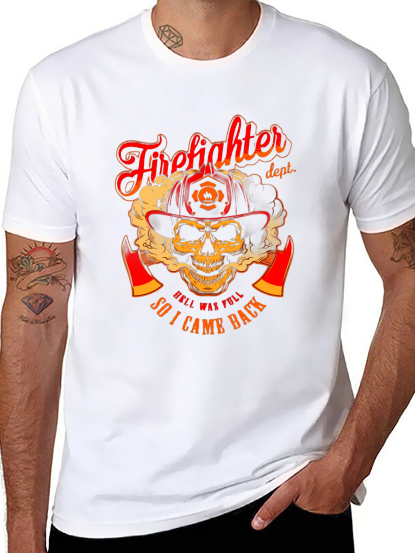 Firefighter Skull Graphic T-Shirt - Hell Was Full Design