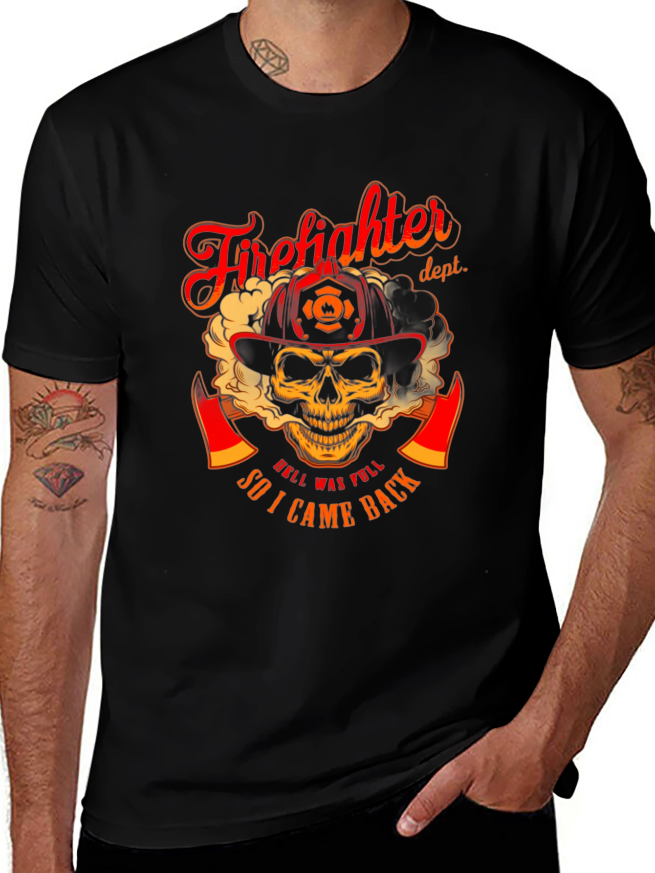Firefighter Skull Graphic T-Shirt - Hell Was Full Design