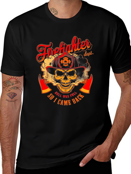 Firefighter Skull Graphic T-Shirt - Hell Was Full Design
