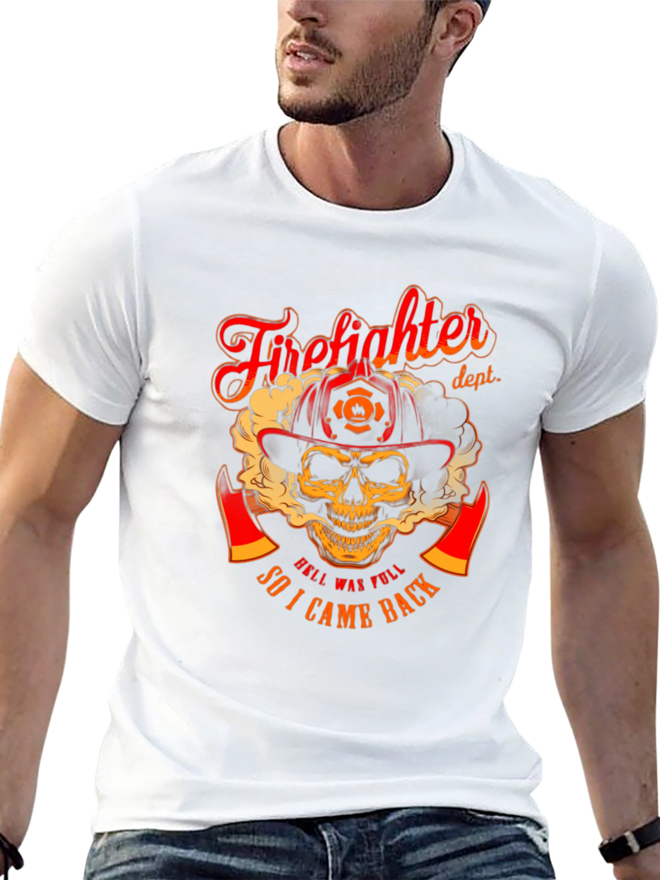 Firefighter Skull Graphic T-Shirt - Hell Was Full Design