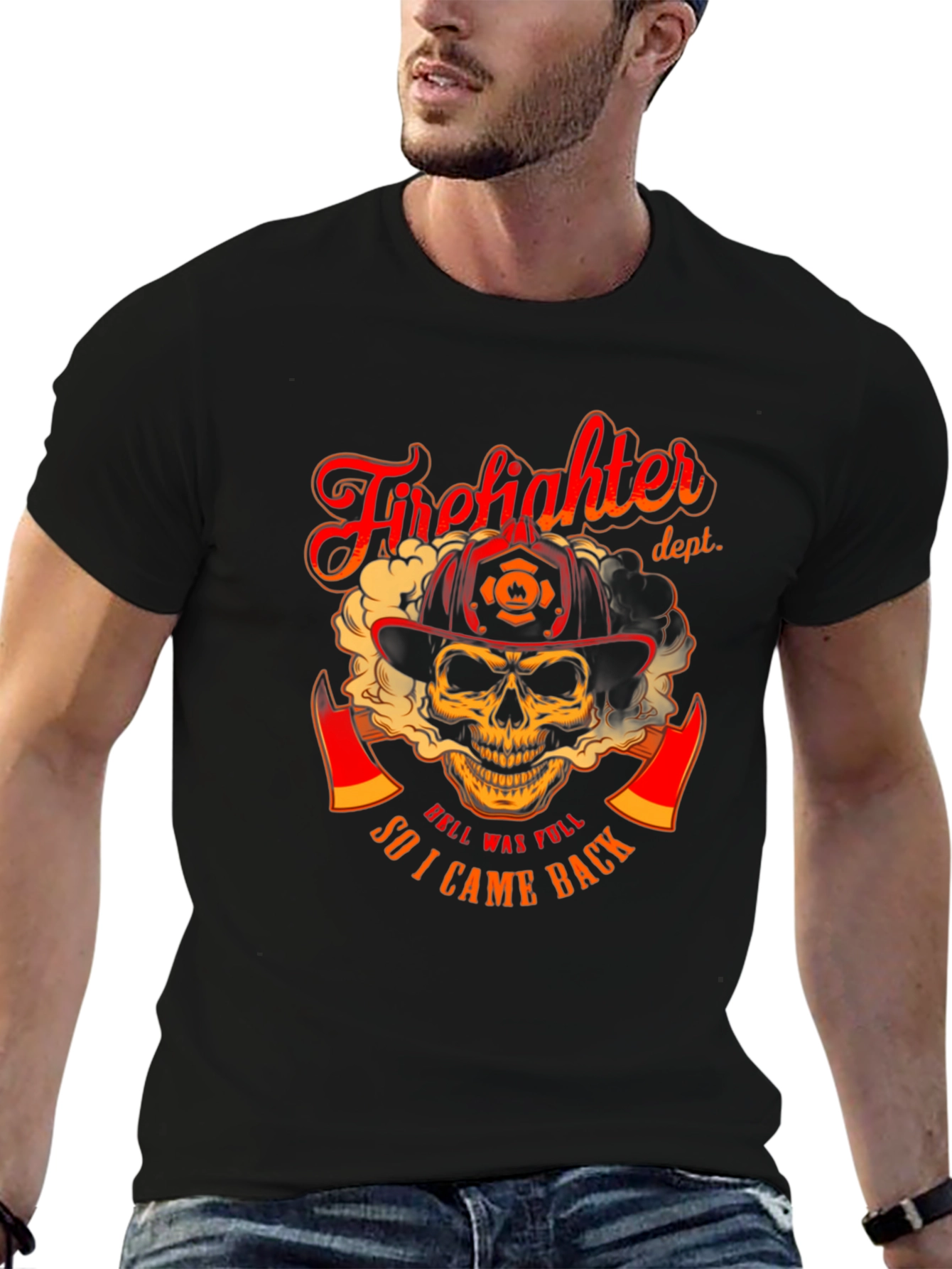 Firefighter Skull Graphic T-Shirt - Hell Was Full Design