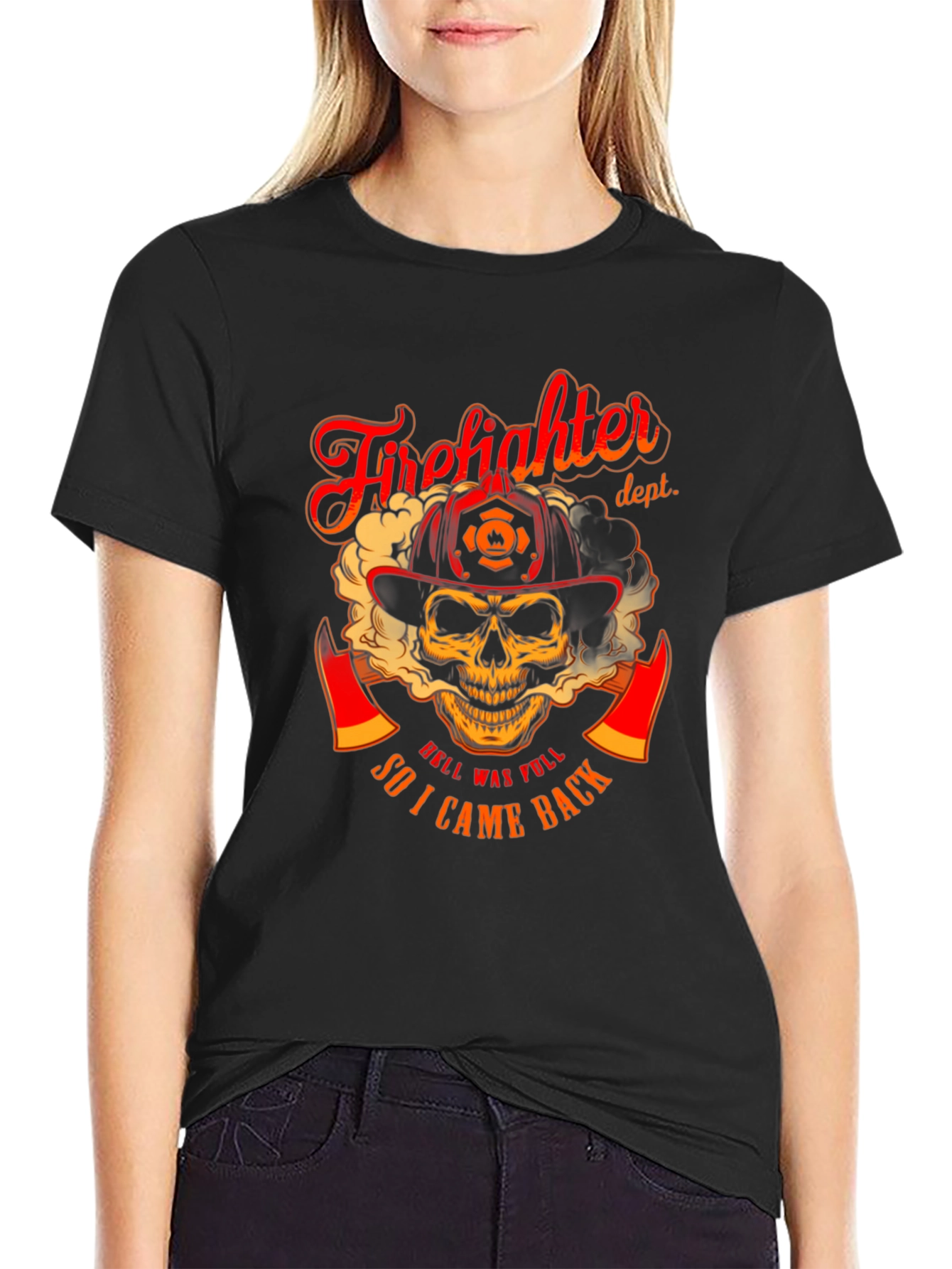 Firefighter Skull Graphic T-Shirt - Hell Was Full Design