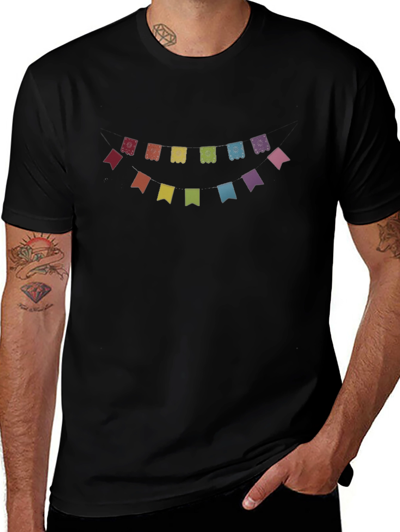 Festive Papel Picado Design Black T-Shirt