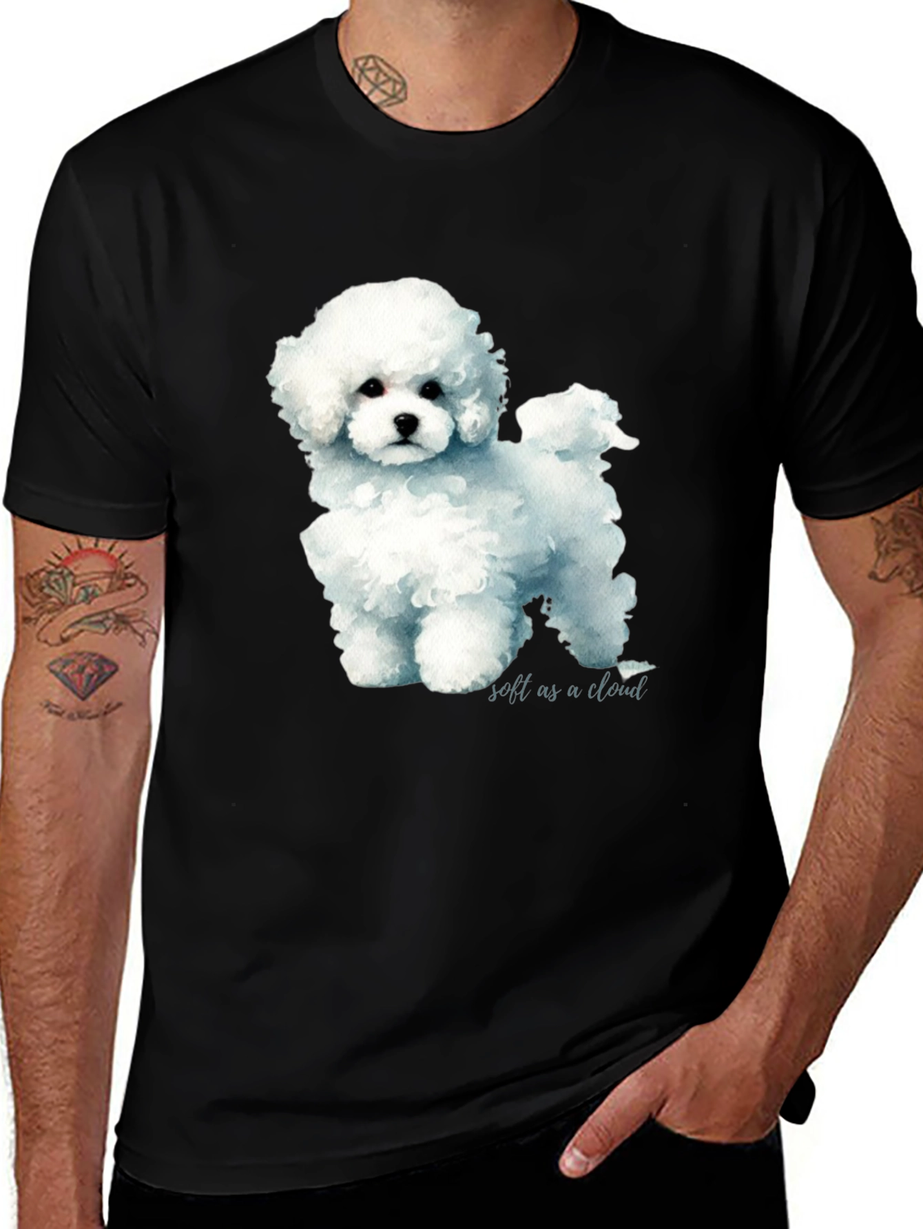 Cute Poodle Soft as a Cloud Graphic Black T-Shirt
