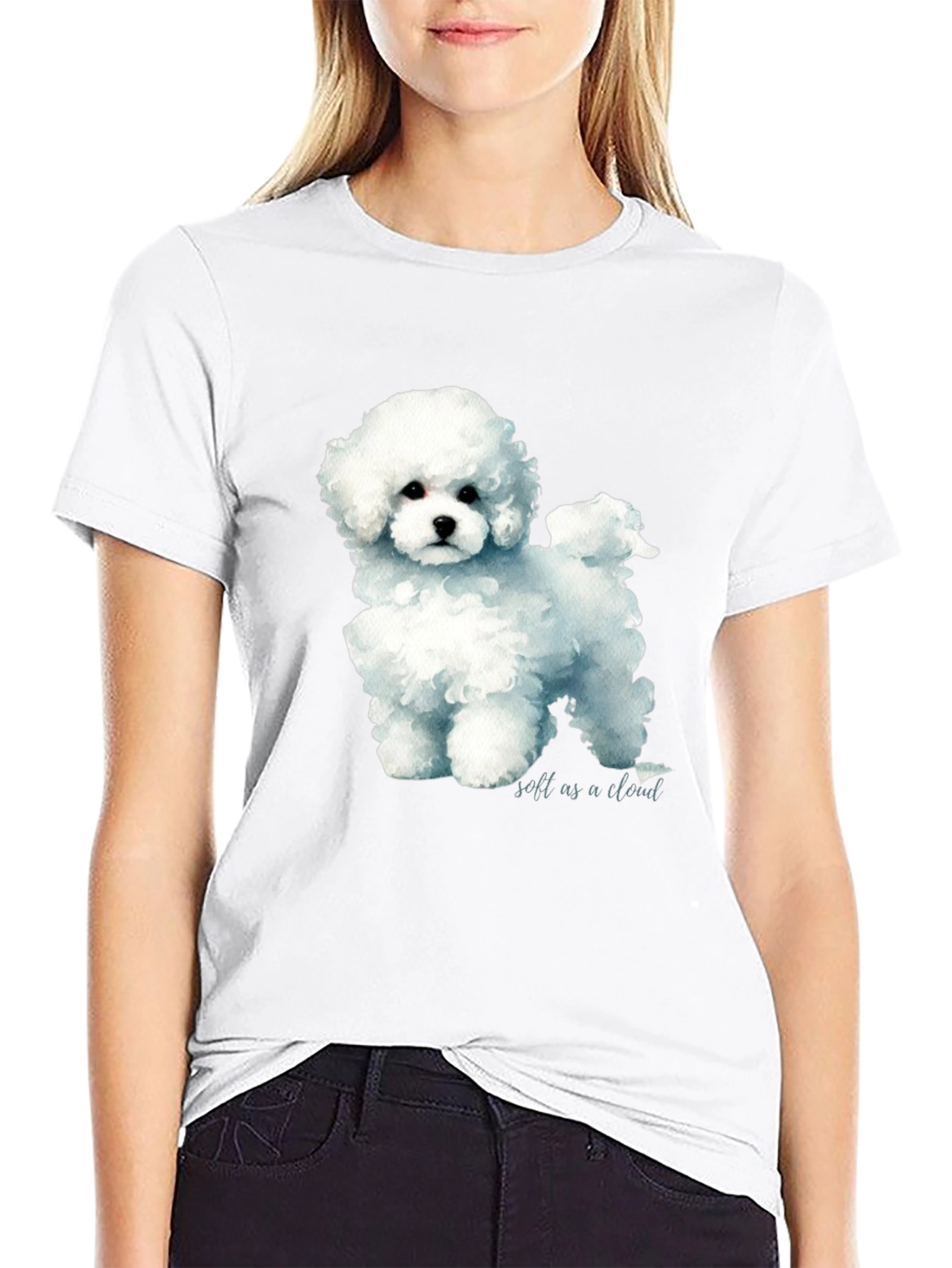 Cute Poodle Soft as a Cloud Graphic Black T-Shirt