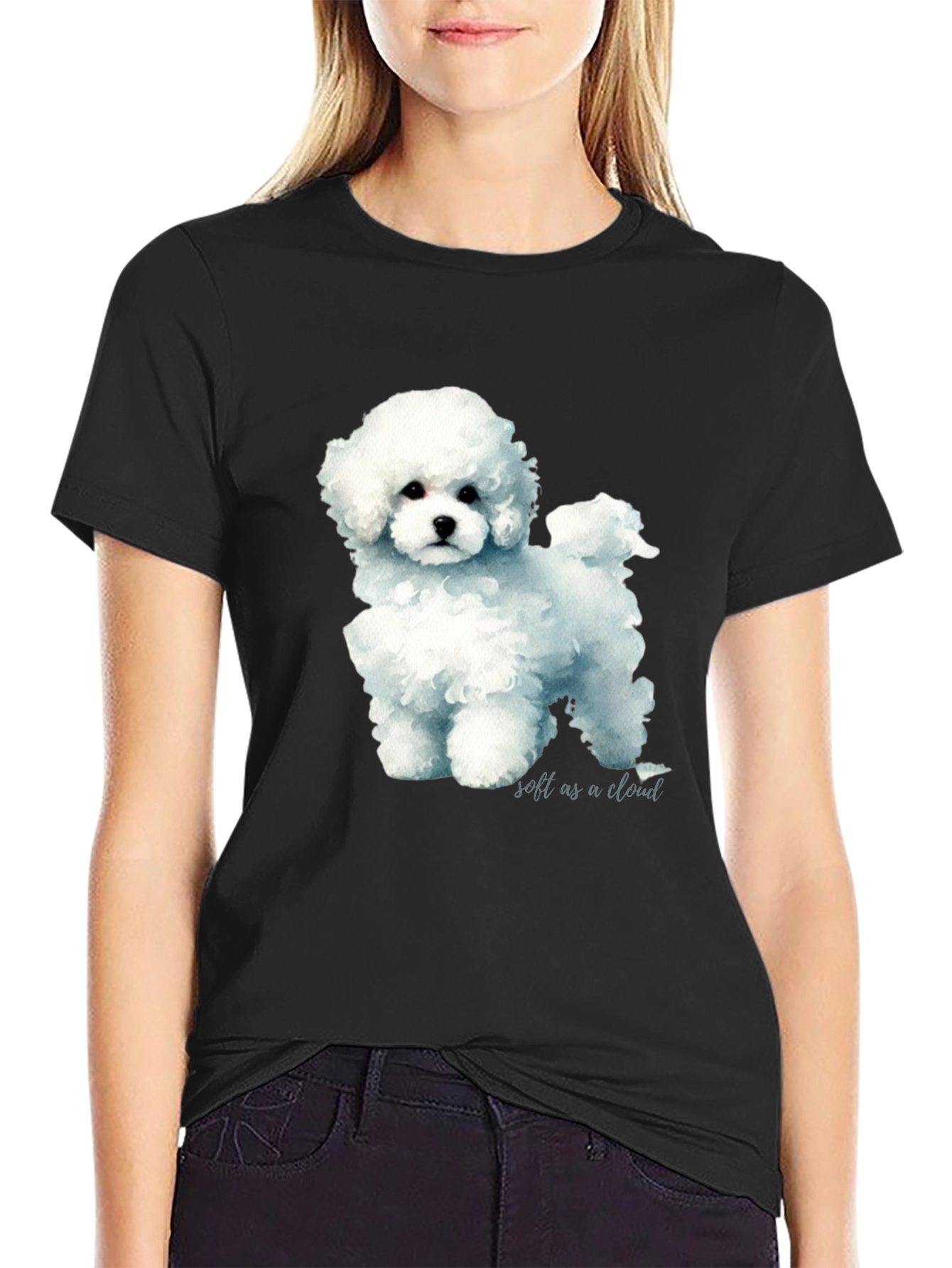 Cute Poodle Soft as a Cloud Graphic Black T-Shirt