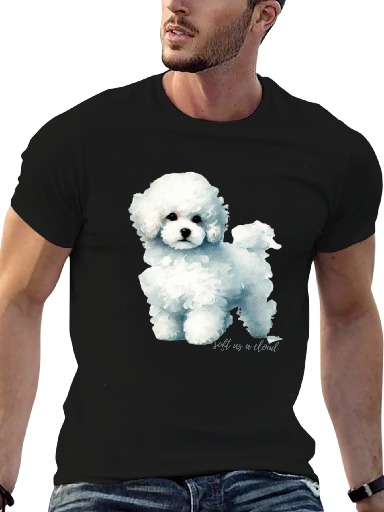 Cute Poodle Soft as a Cloud Graphic Black T-Shirt