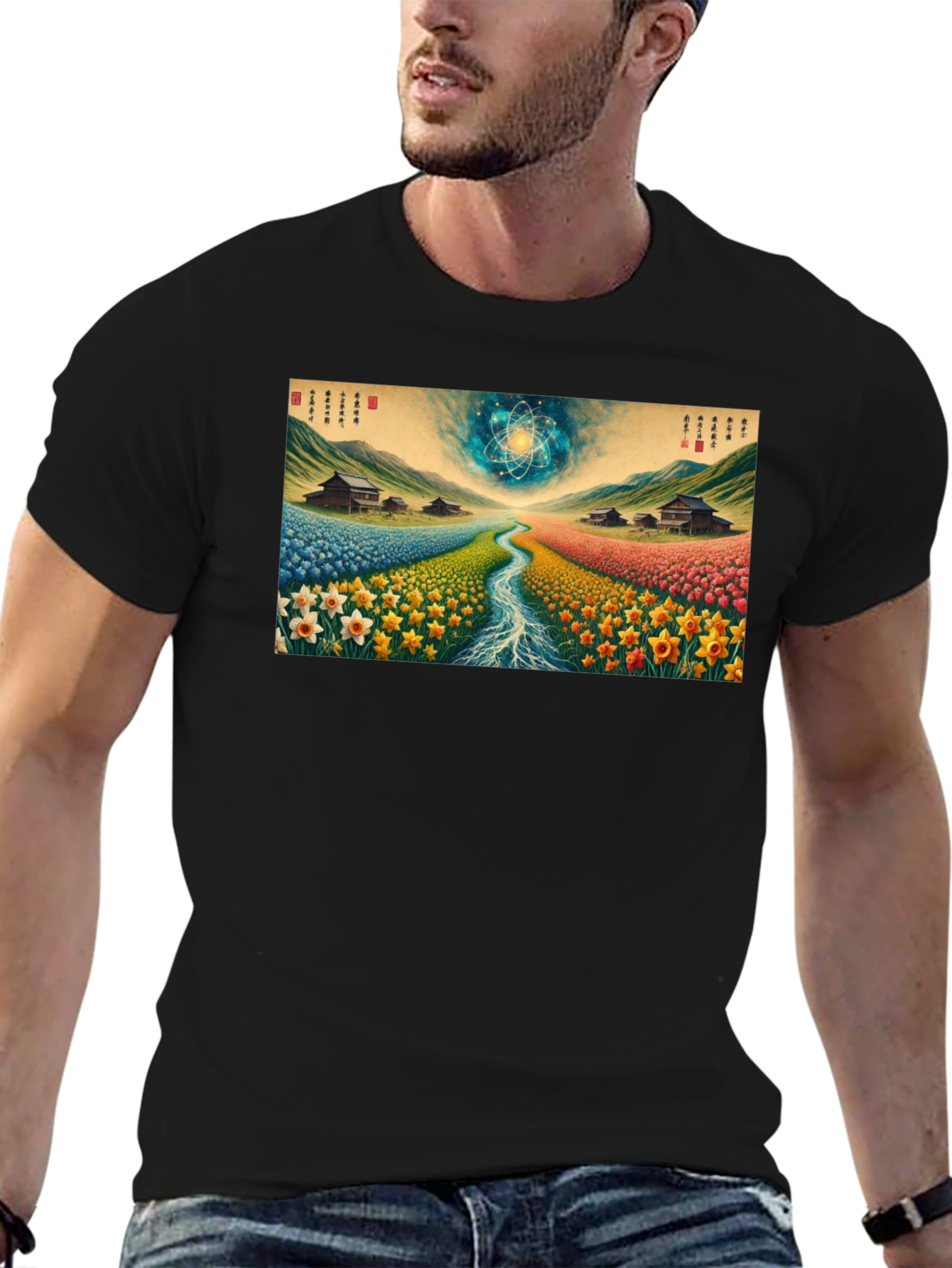 Artistic Landscape Print Black Tee