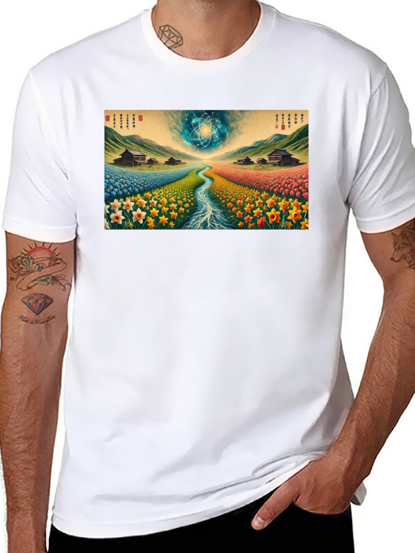 Artistic Landscape Print Black Tee