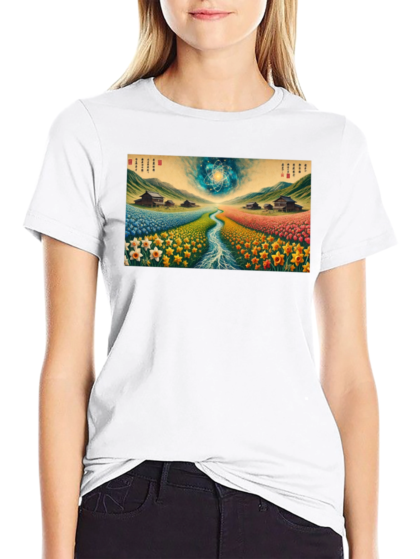 Artistic Landscape Print Black Tee