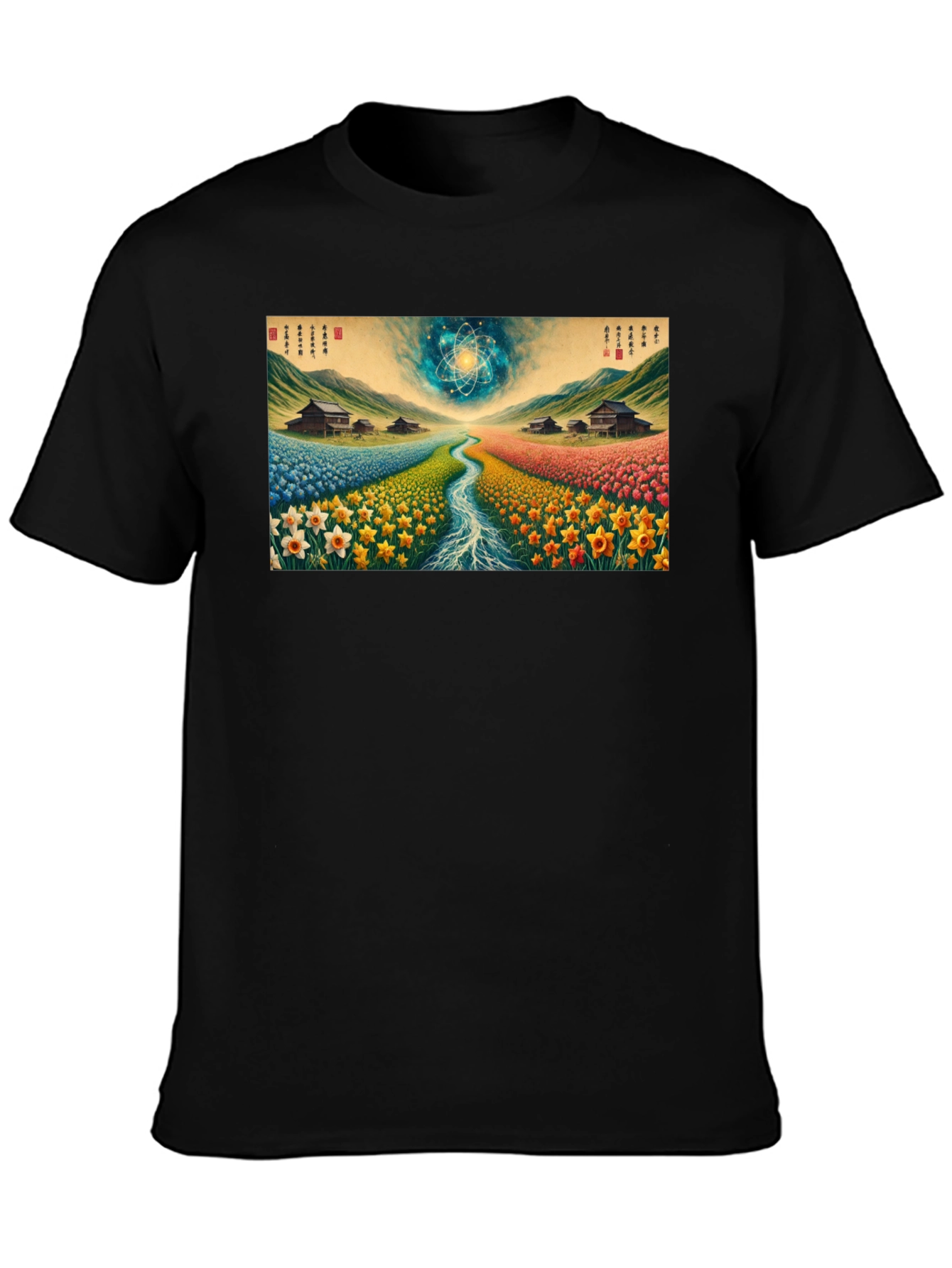Artistic Landscape Print Black Tee