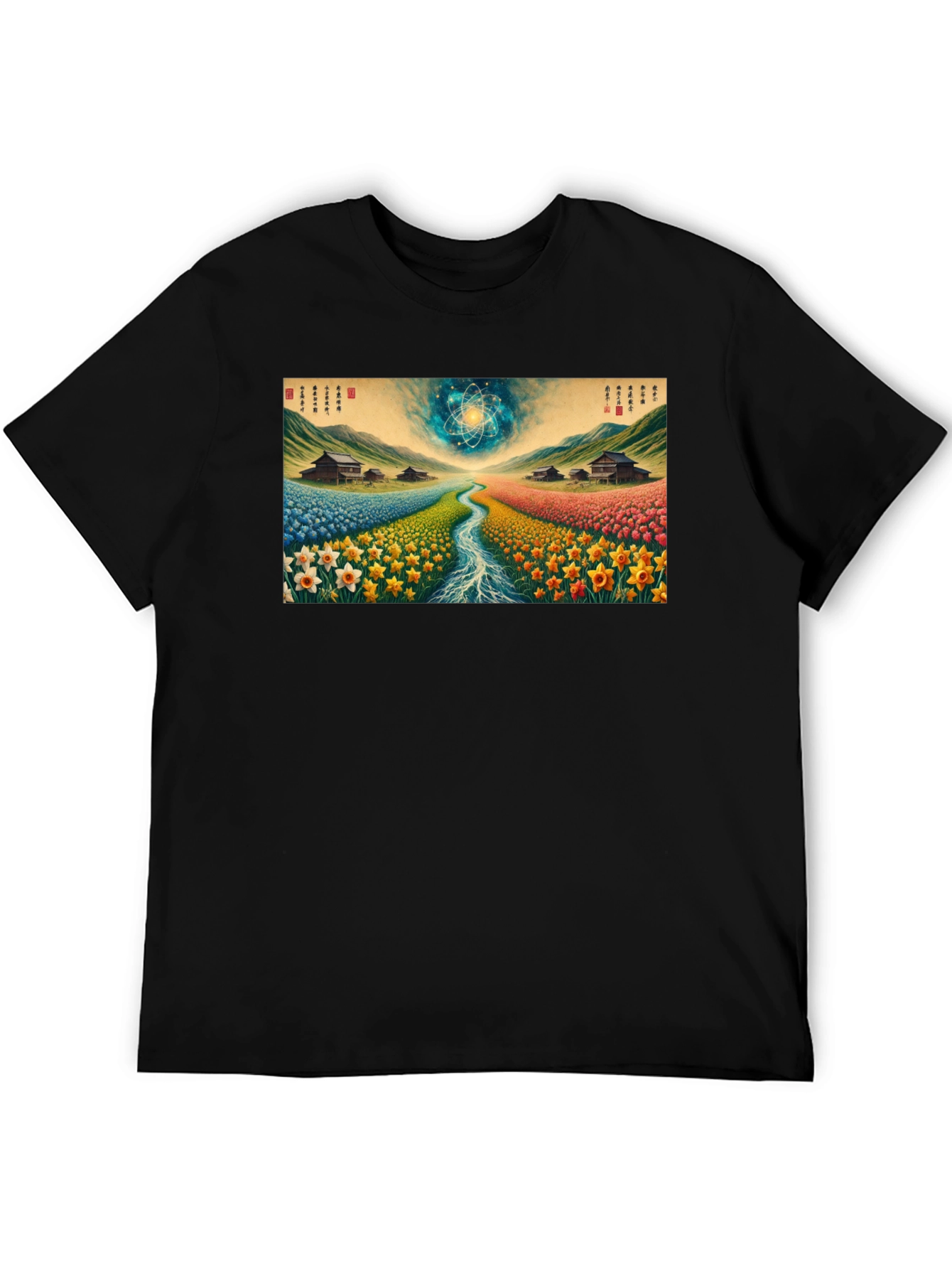Artistic Landscape Print Black Tee