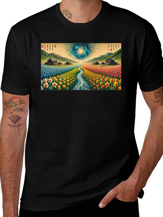 Artistic Landscape Print Black Tee