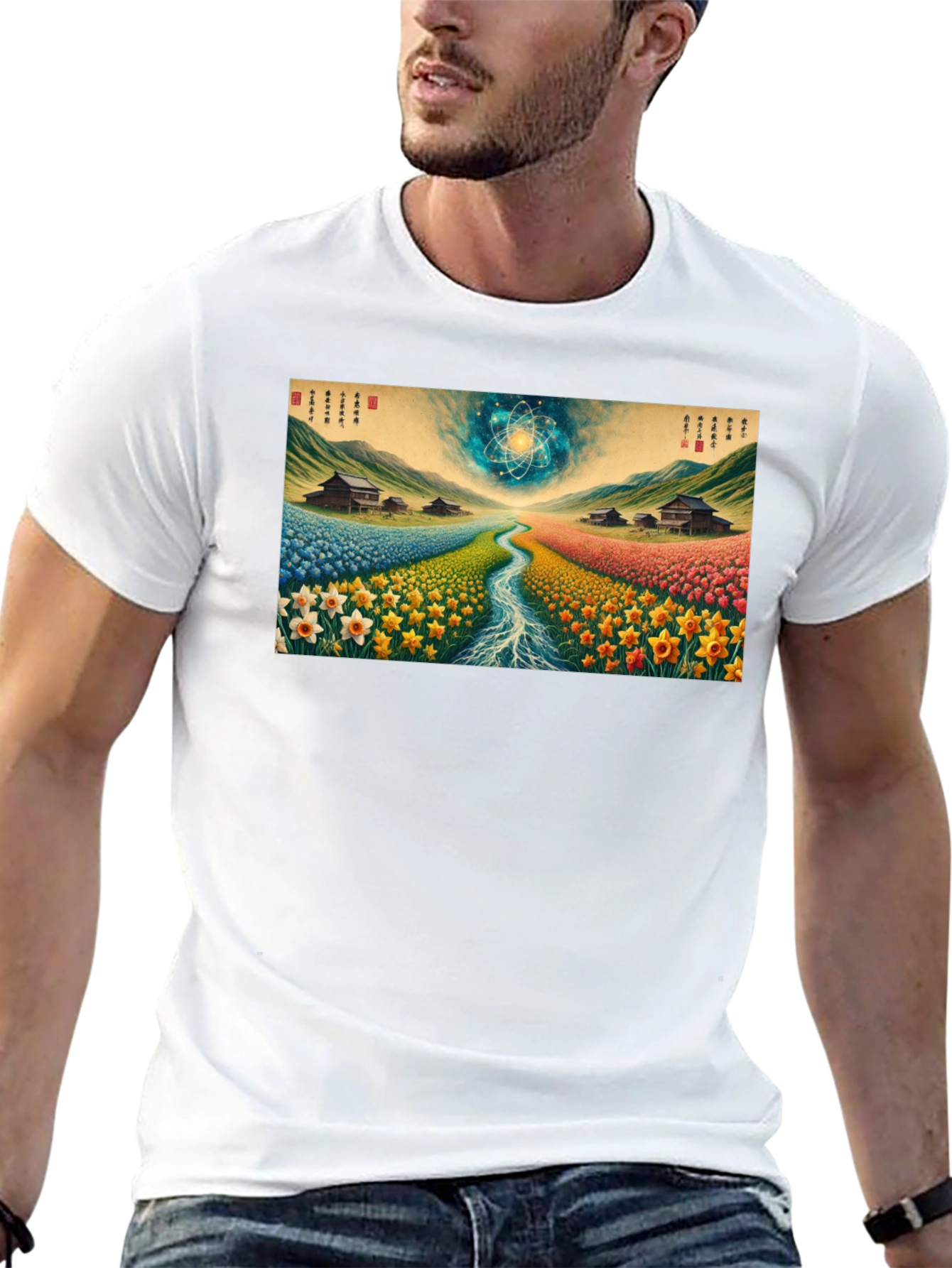Artistic Landscape Print Black Tee