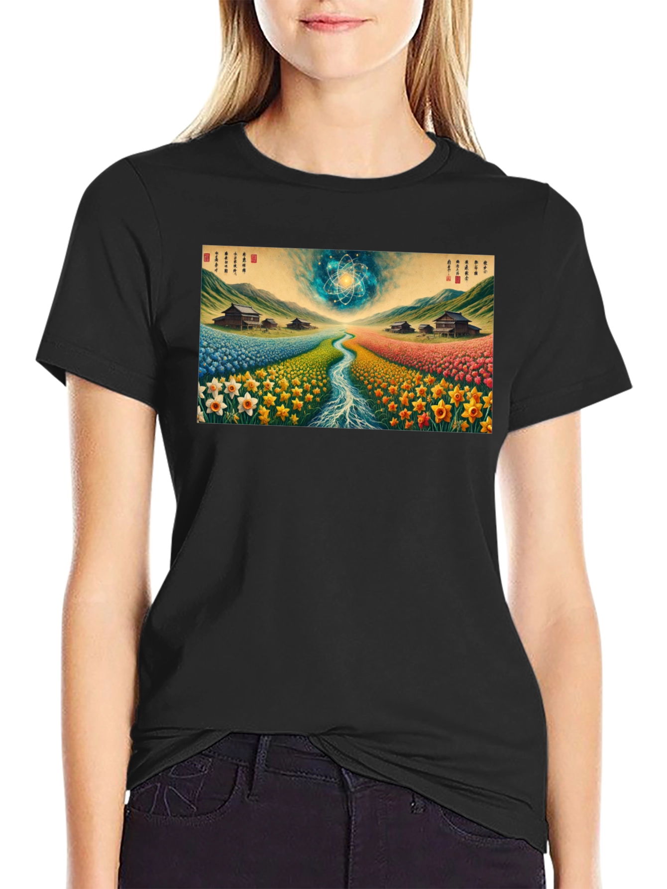 Artistic Landscape Print Black Tee