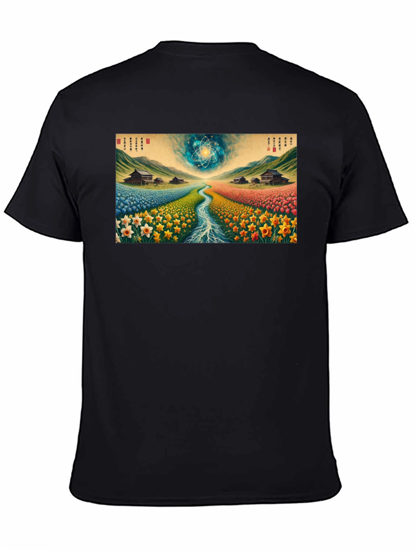 Artistic Landscape Print Black Tee