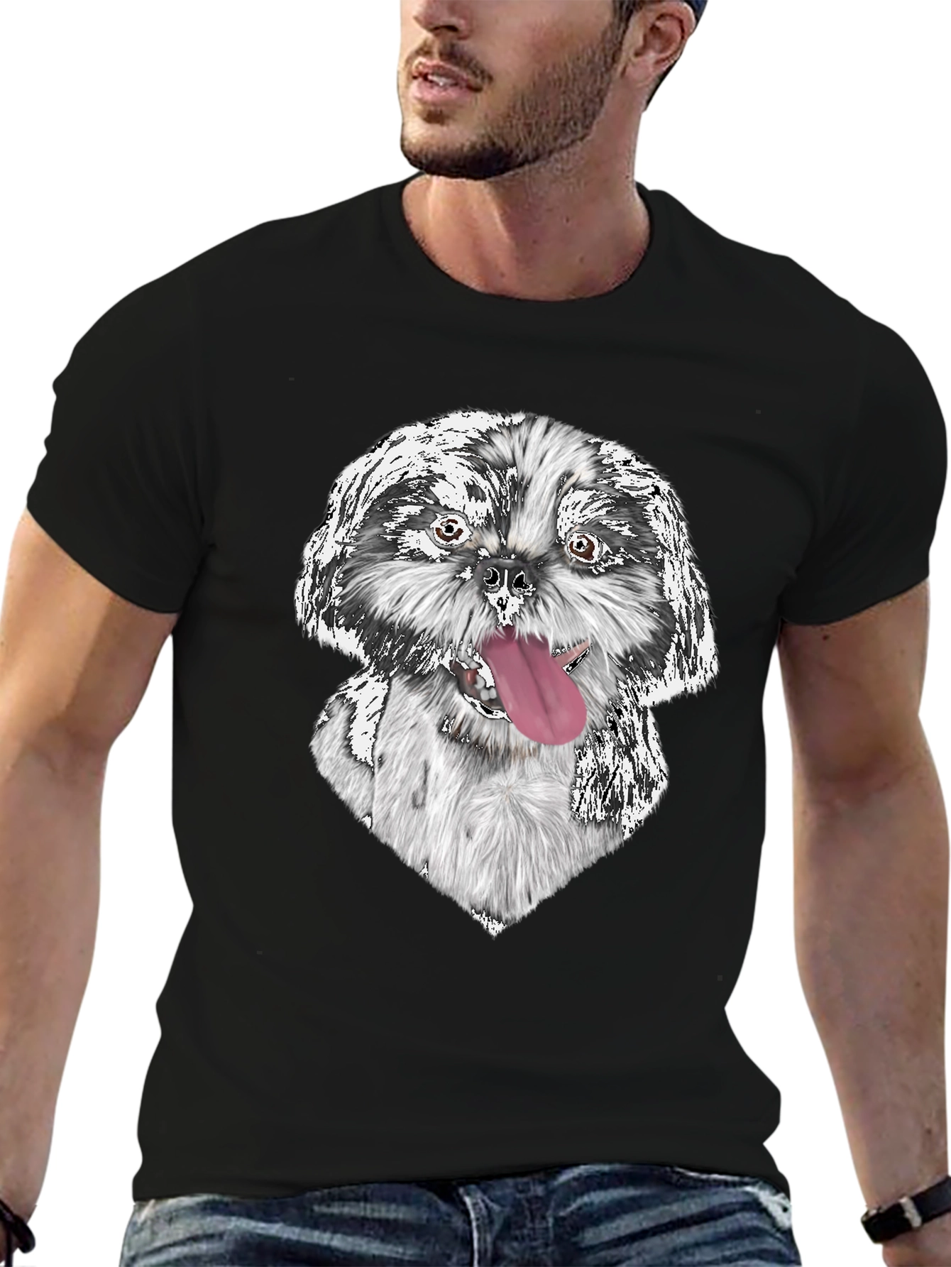 Dog Graphic Print Black Tee