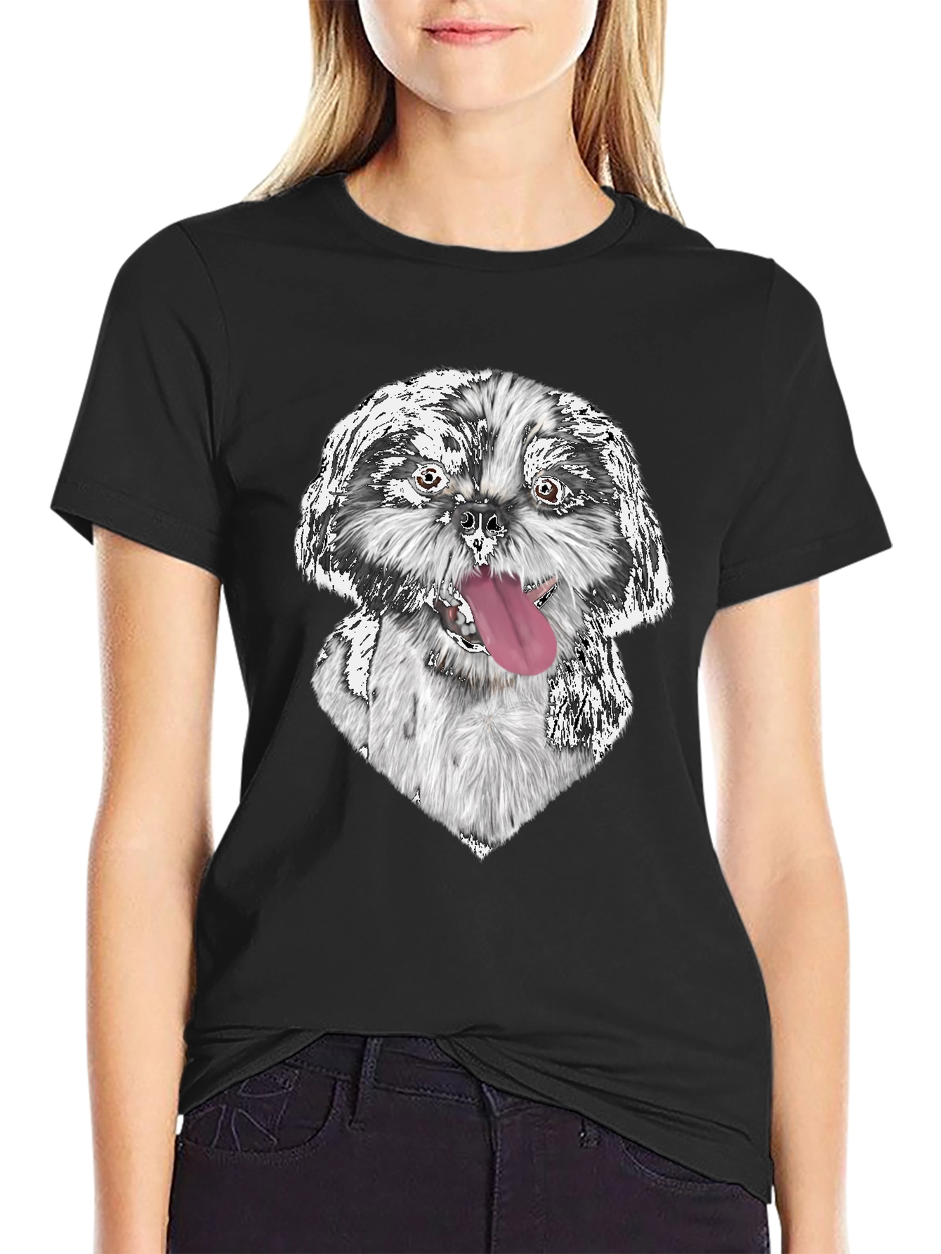 Dog Graphic Print Black Tee