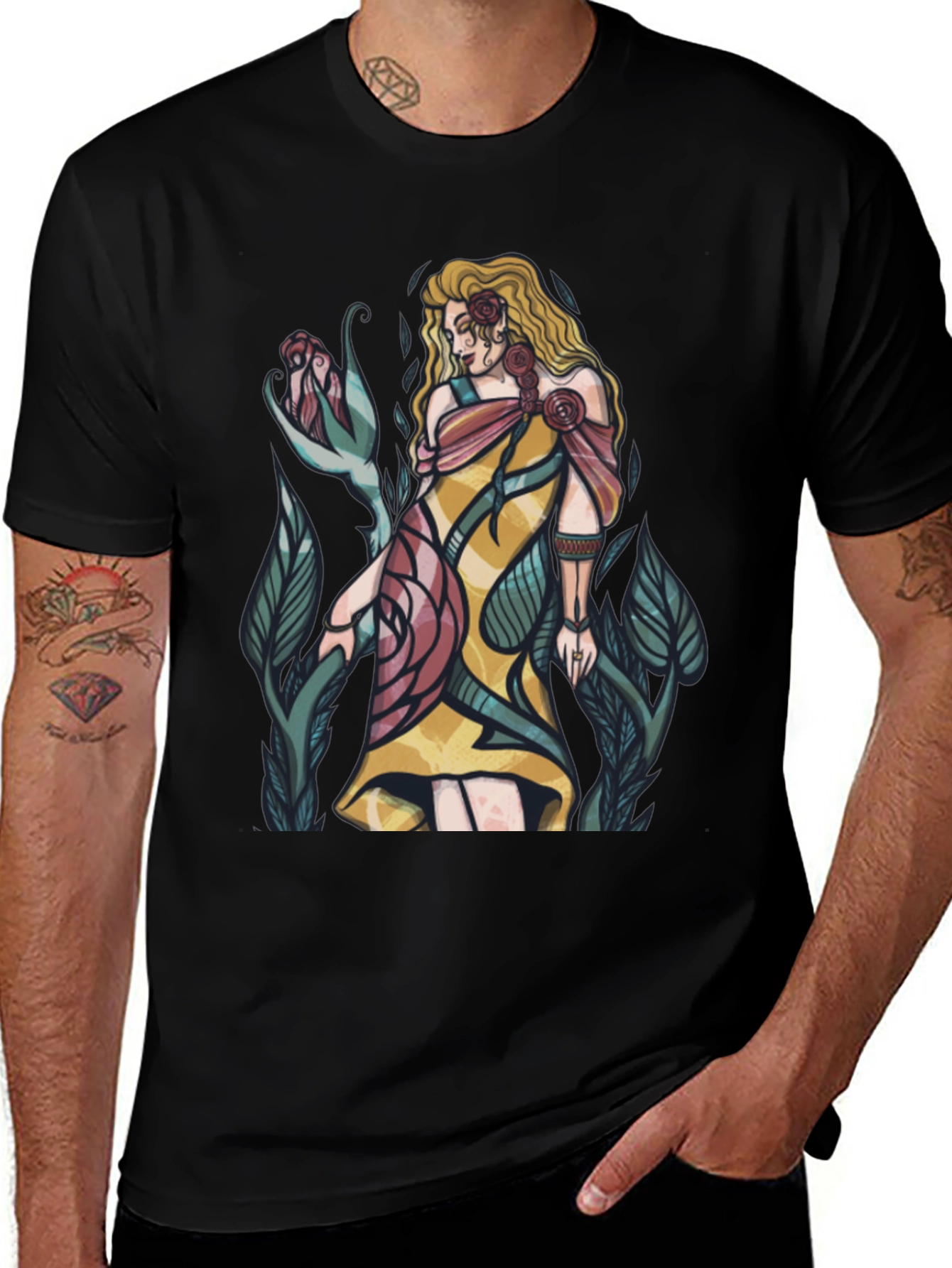 Rose Maiden Graphic T-Shirt - Elegant Floral Design