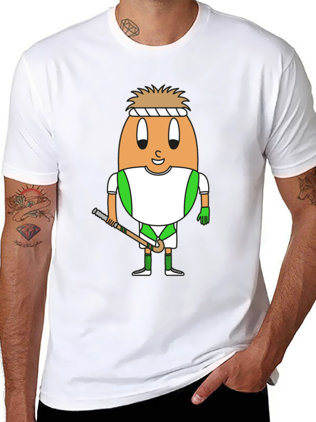 Funny Egg Hockey Player Black T-Shirt