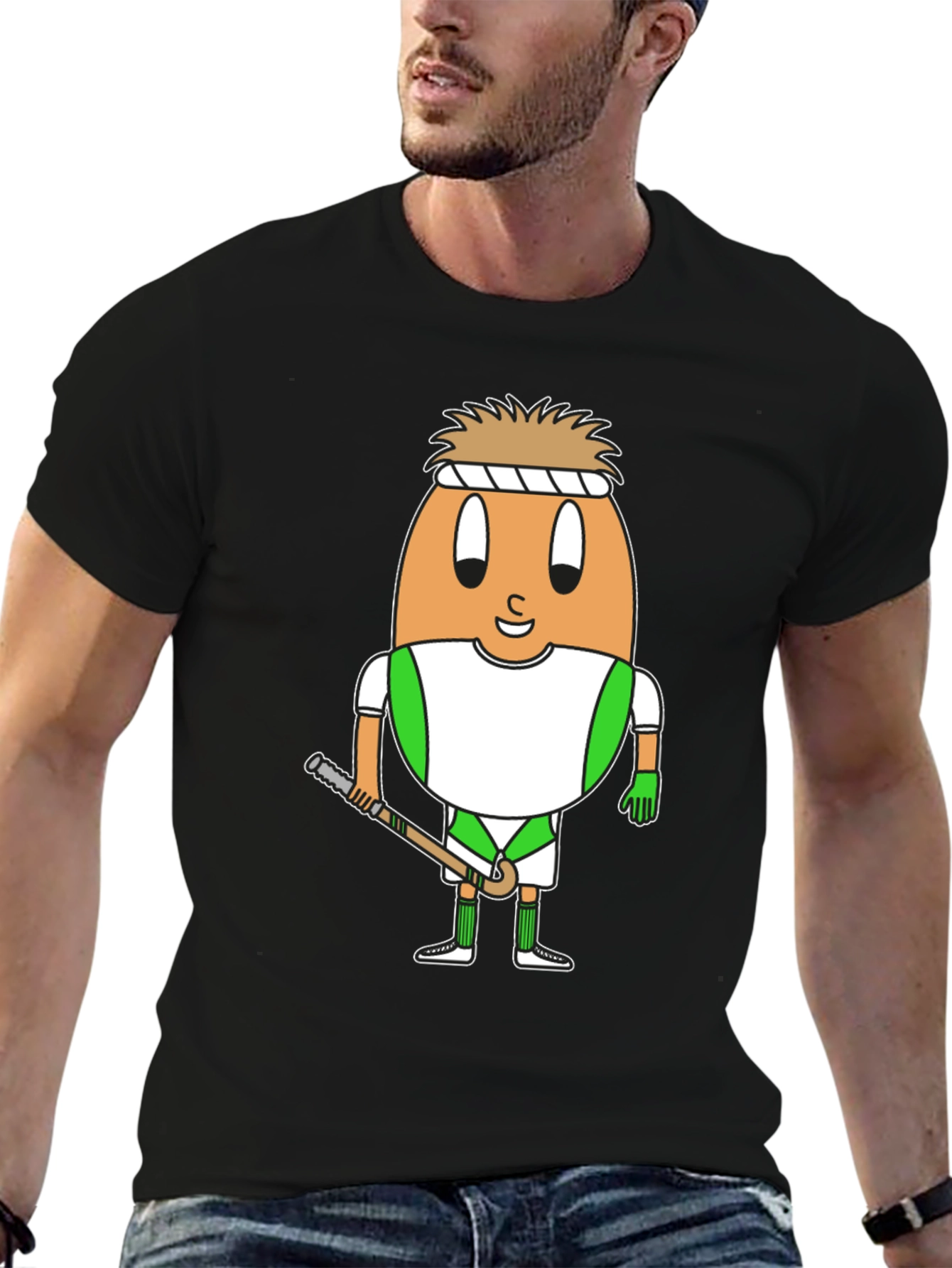 Funny Egg Hockey Player Black T-Shirt