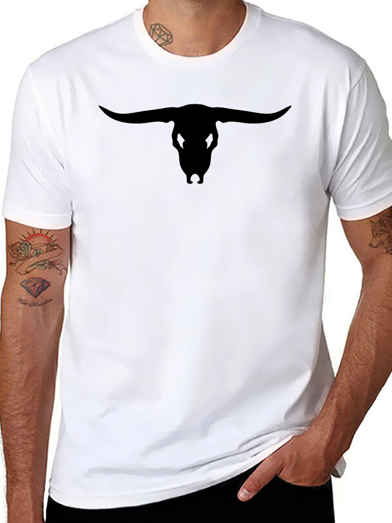 Mens Black Bull Skull Graphic T-Shirt