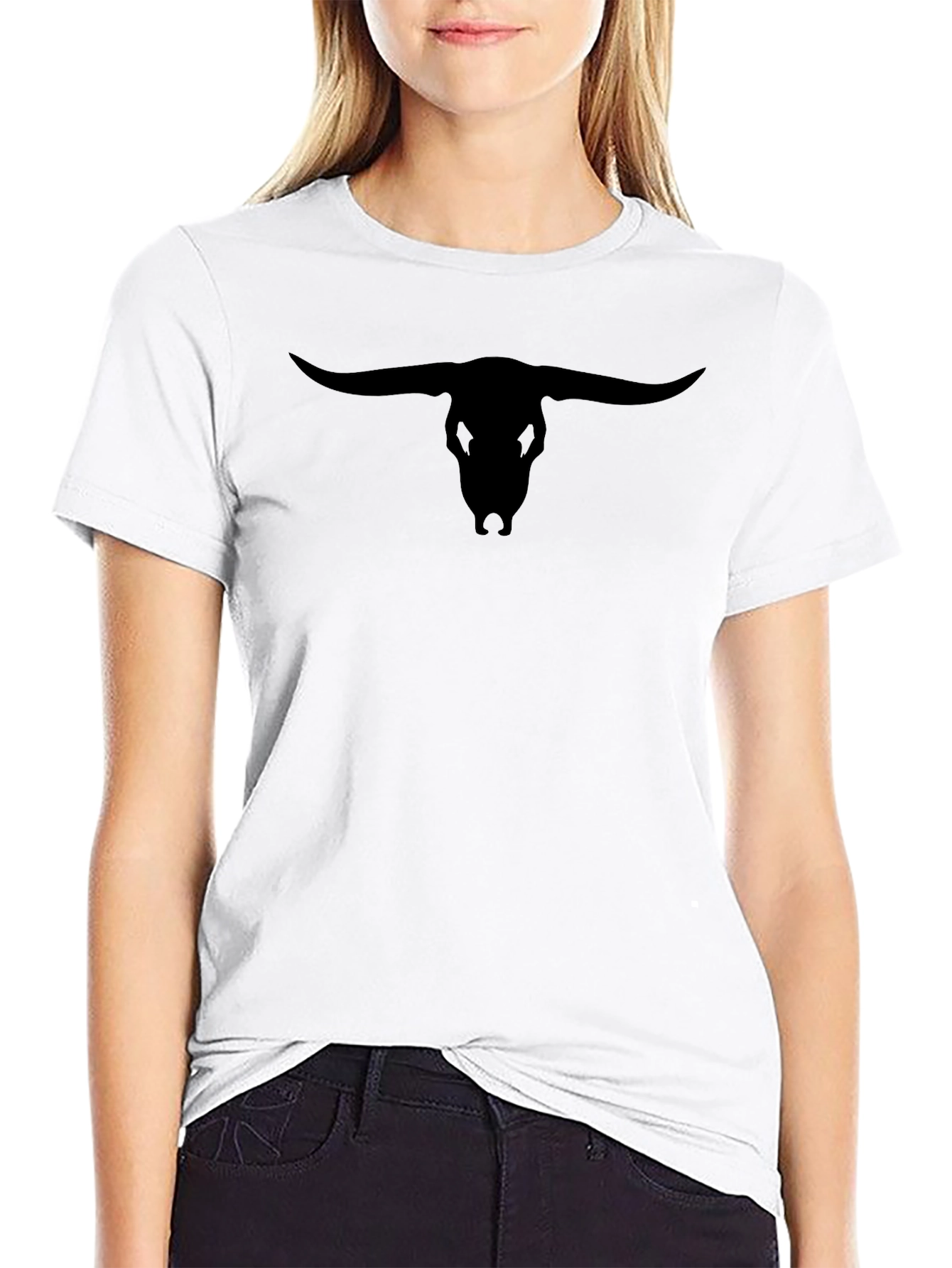 Mens Black Bull Skull Graphic T-Shirt