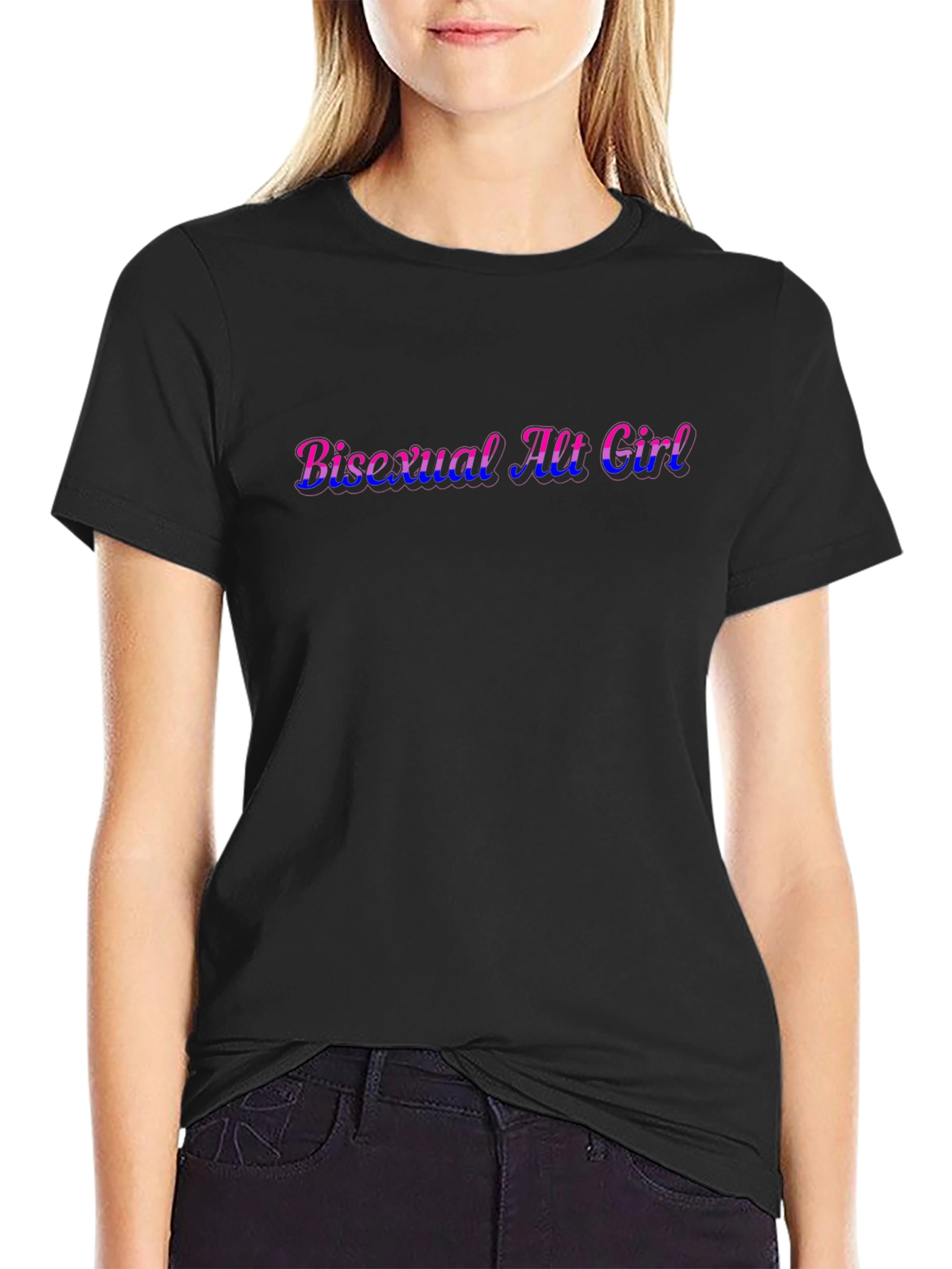 Bisexual Alt Girl Graphic Tee - Black Cotton T-Shirt
