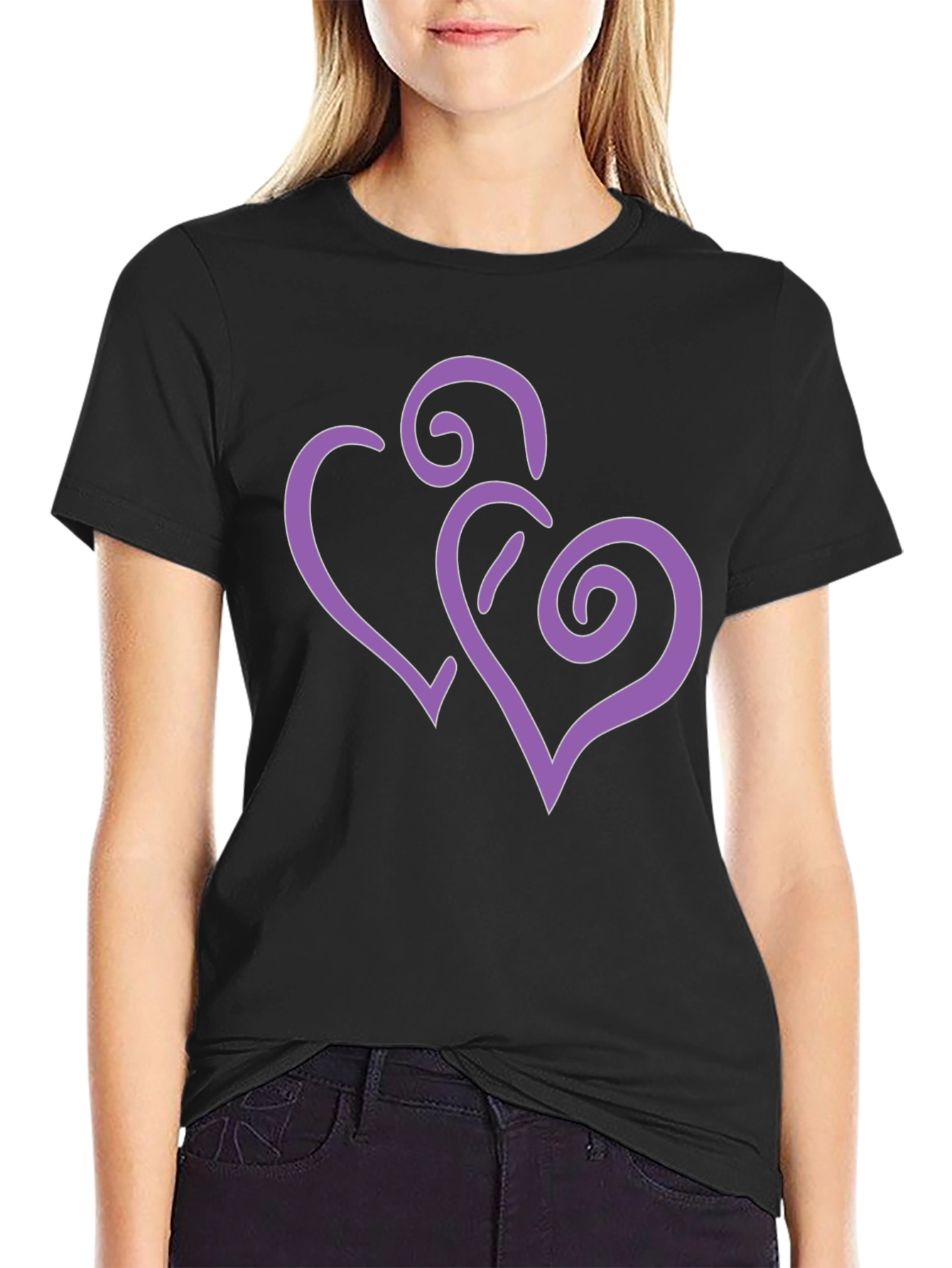 Stylish Black T-Shirt with Purple Heart Design