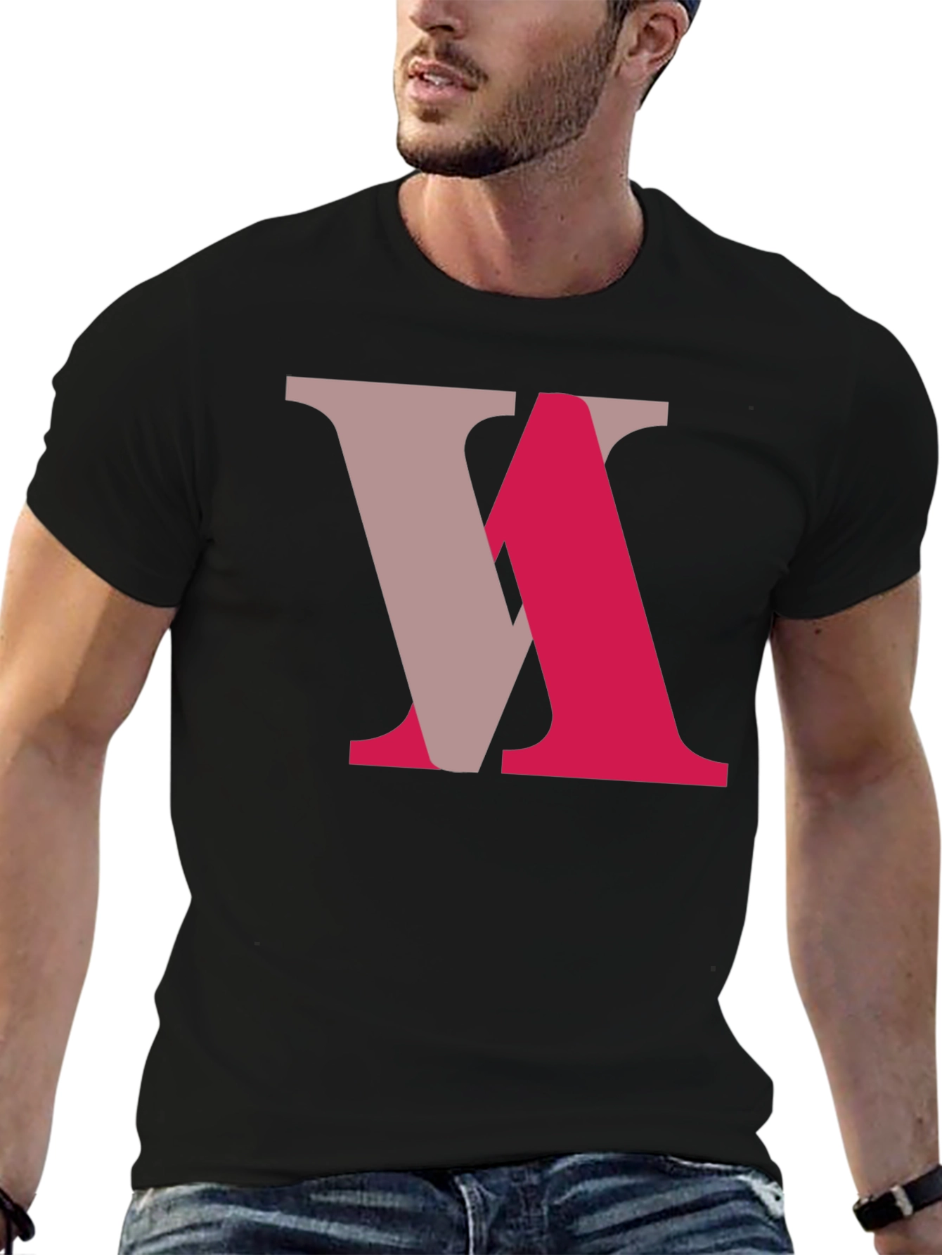 Abstract Letter Graphic Tee - Black