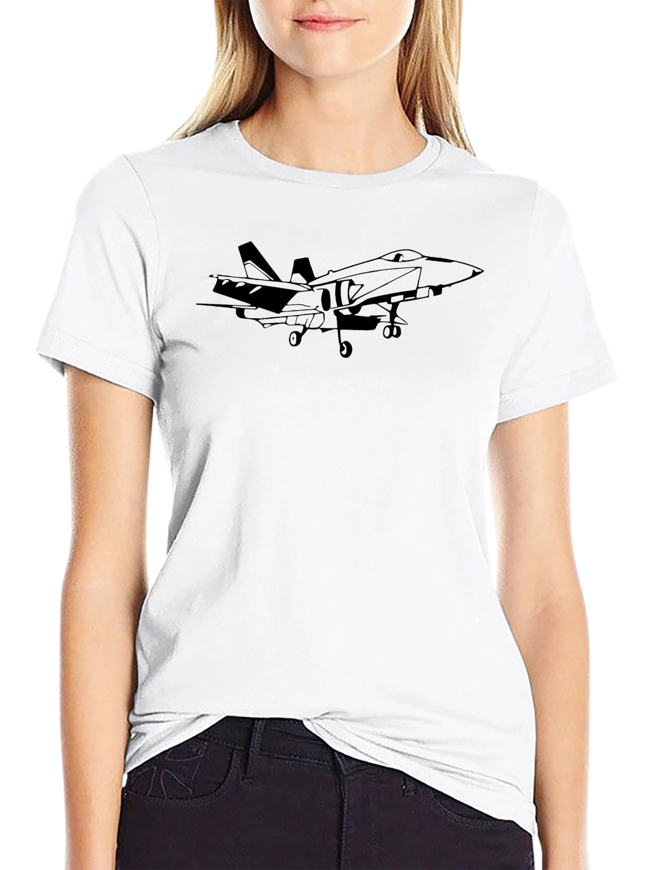 Fighter Jet Graphic Tee - Black Cotton T-Shirt