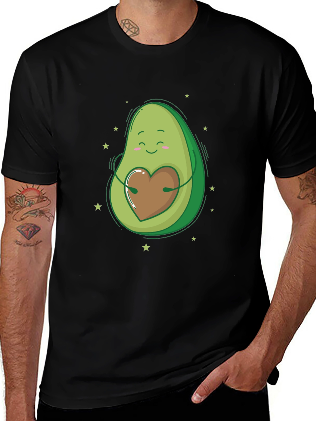 Avocado Heart Hug Graphic Tee - Black T-Shirt