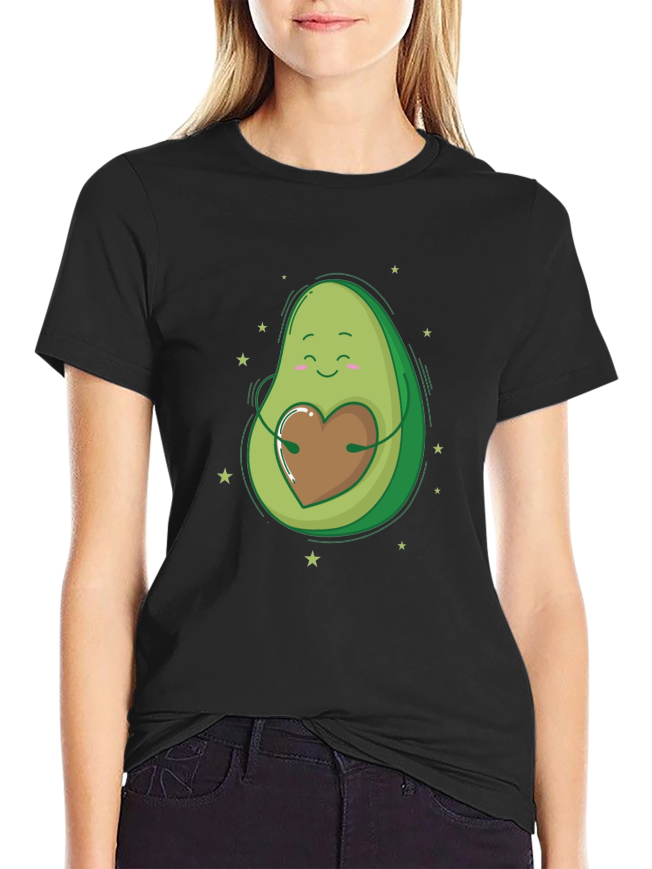 Avocado Heart Hug Graphic Tee - Black T-Shirt